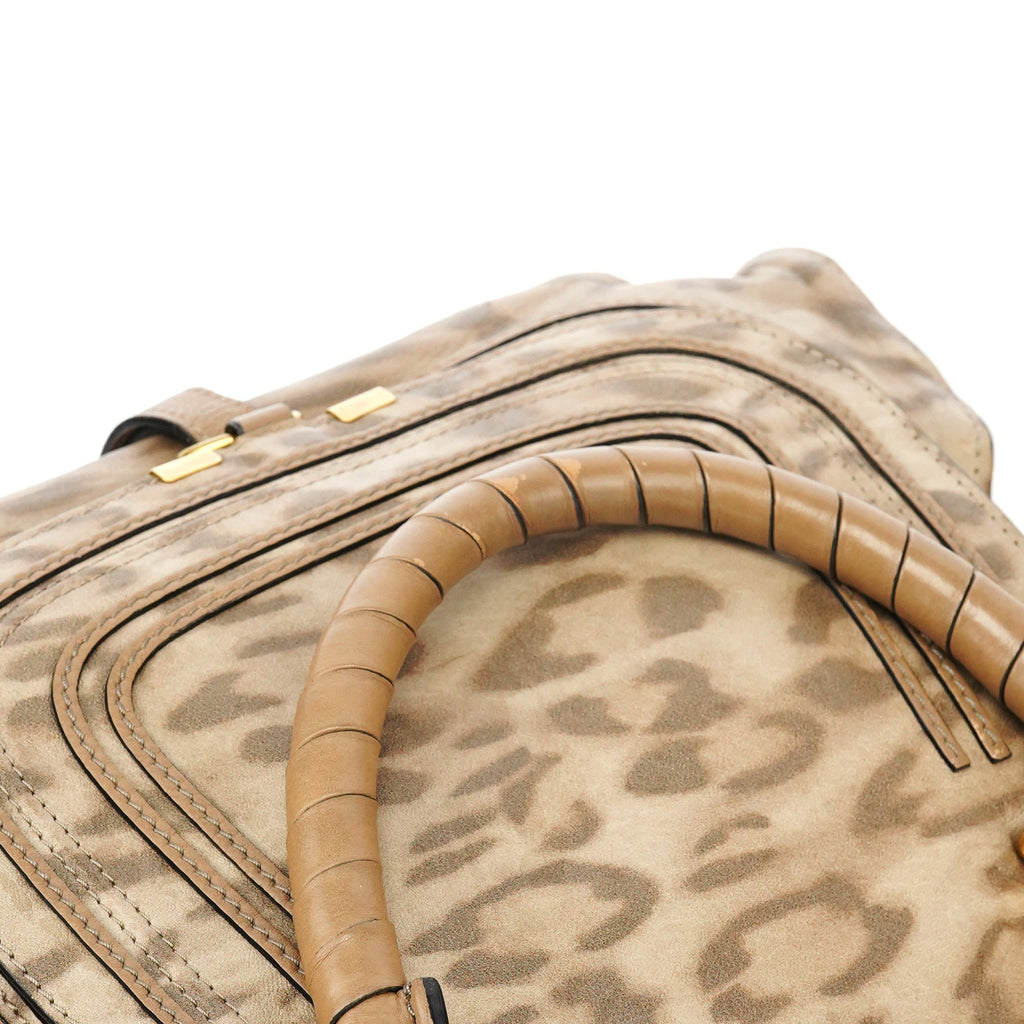 Beige Leopard Leather Marcie Shoulder Bag 1/300