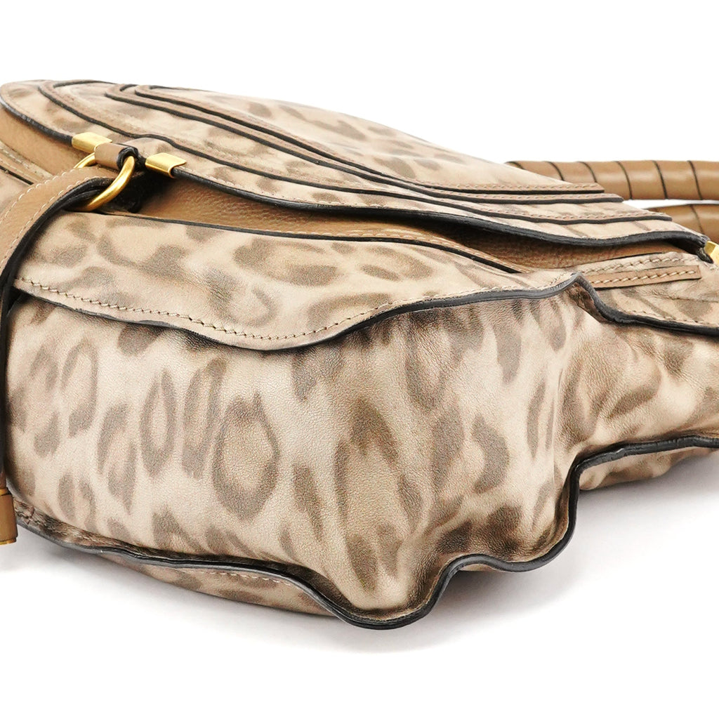 Beige Leopard Leather Marcie Shoulder Bag 1/300