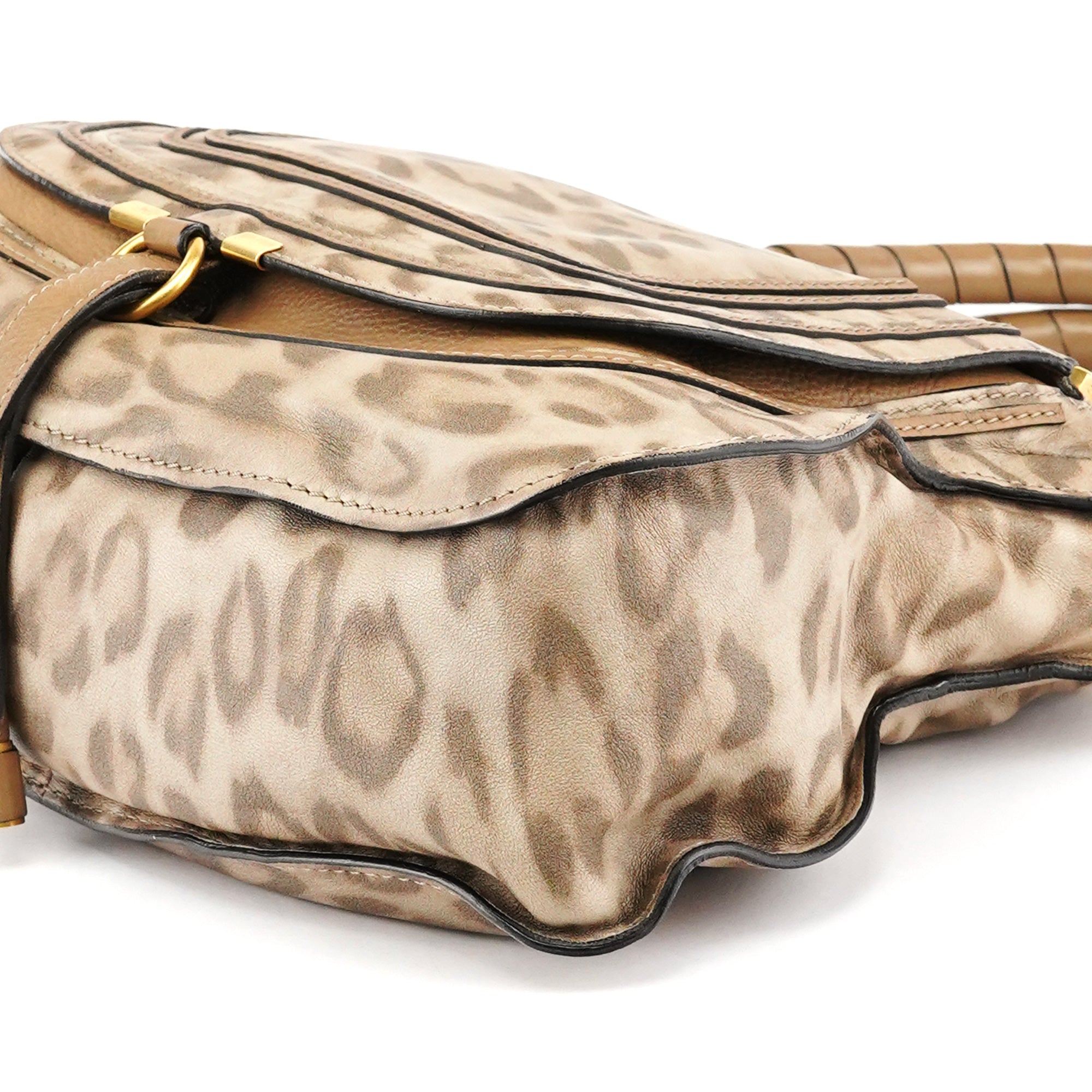 Beige Leopard Leather Marcie Shoulder Bag 1/300