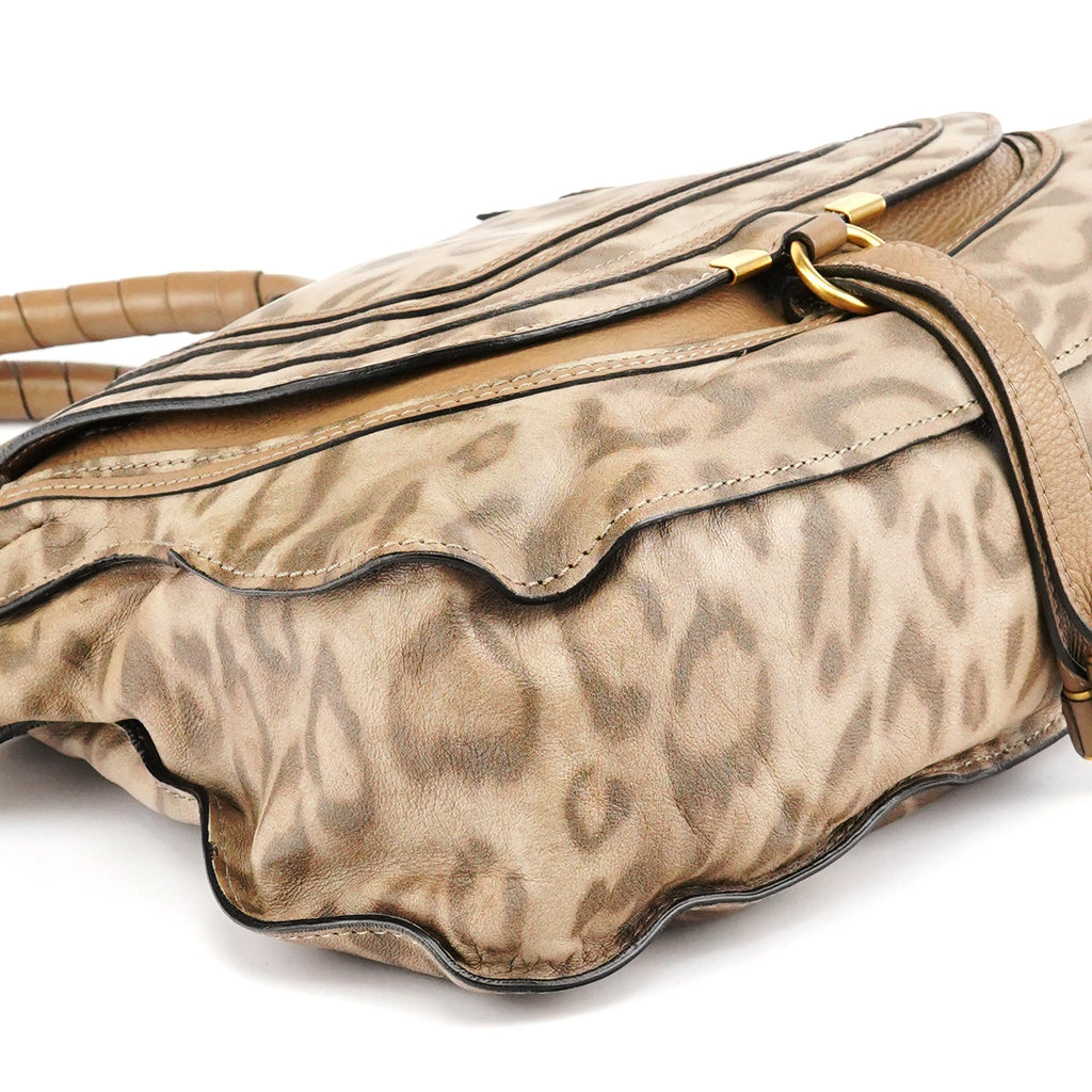 Beige Leopard Leather Marcie Shoulder Bag 1/300