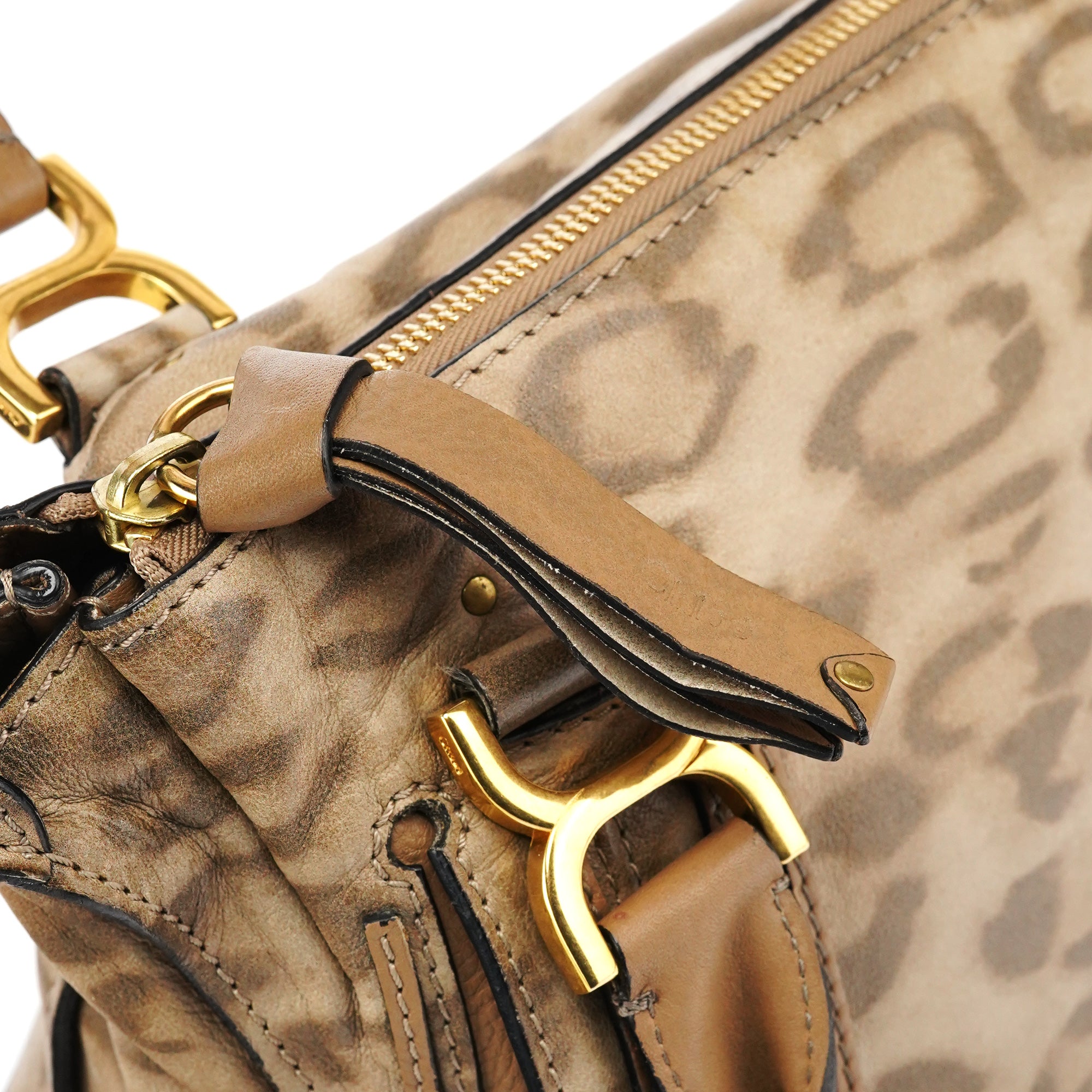 Beige Leopard Leather Marcie Shoulder Bag 1/300