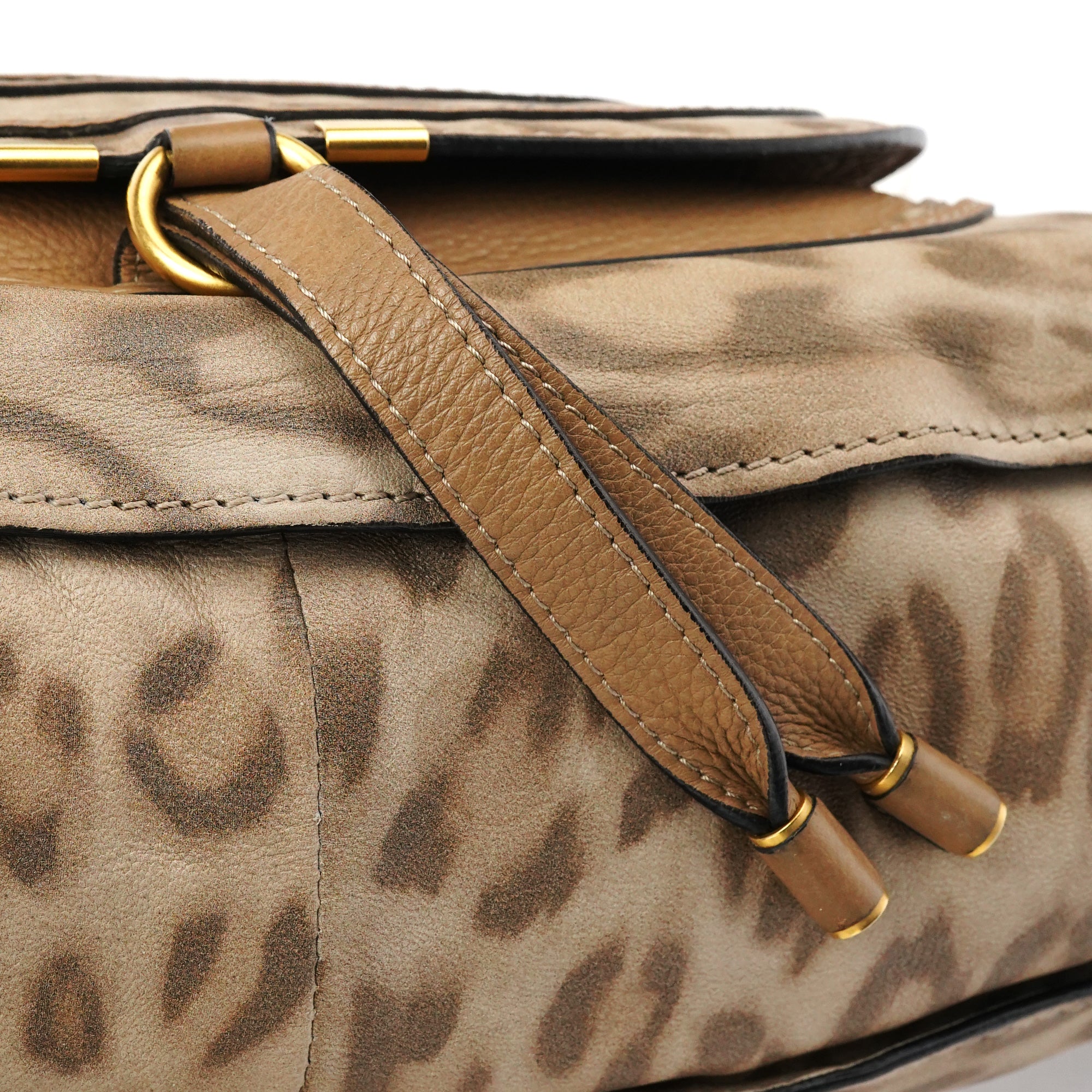 Beige Leopard Leather Marcie Shoulder Bag 1/300