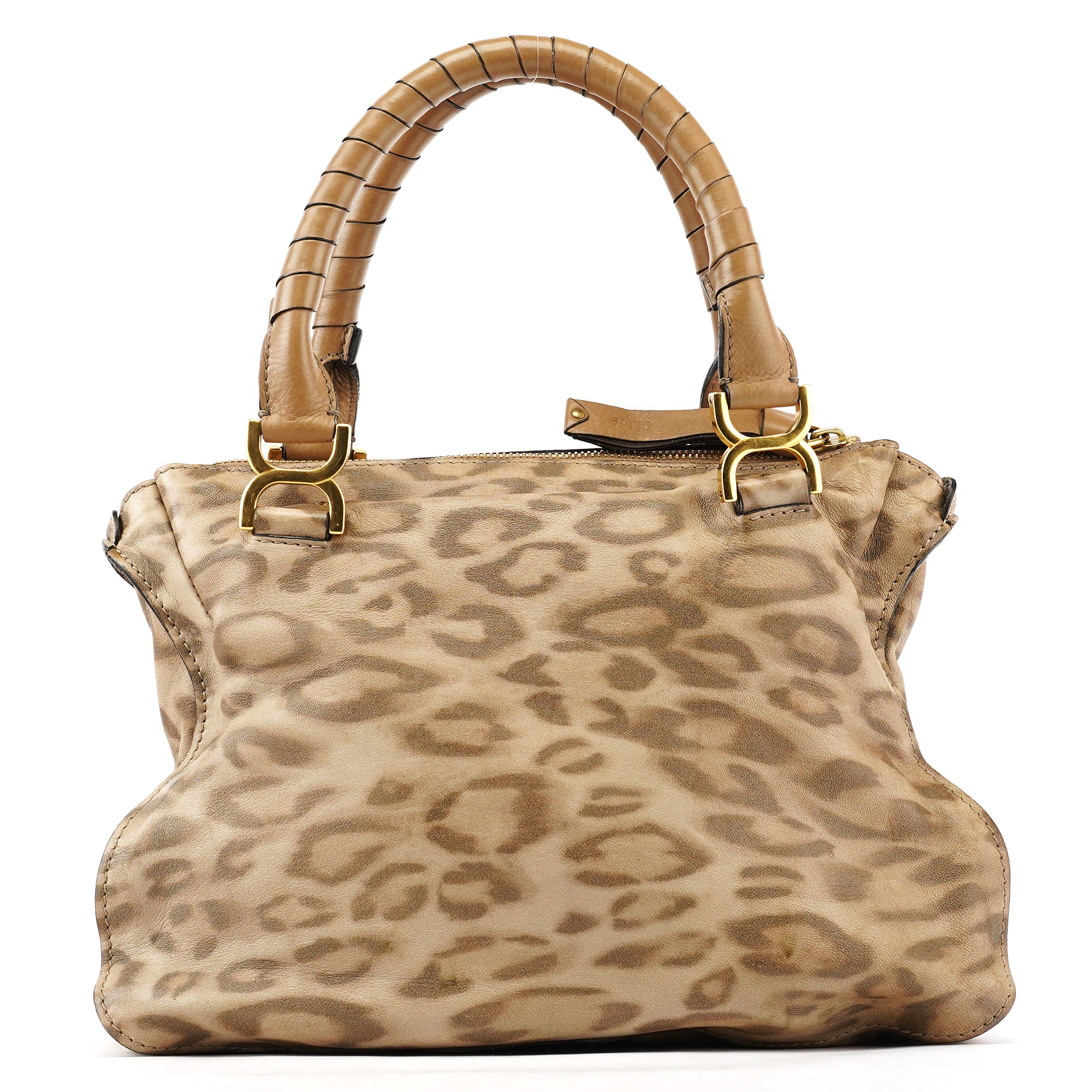 Beige Leopard Leather Marcie Shoulder Bag 1/300
