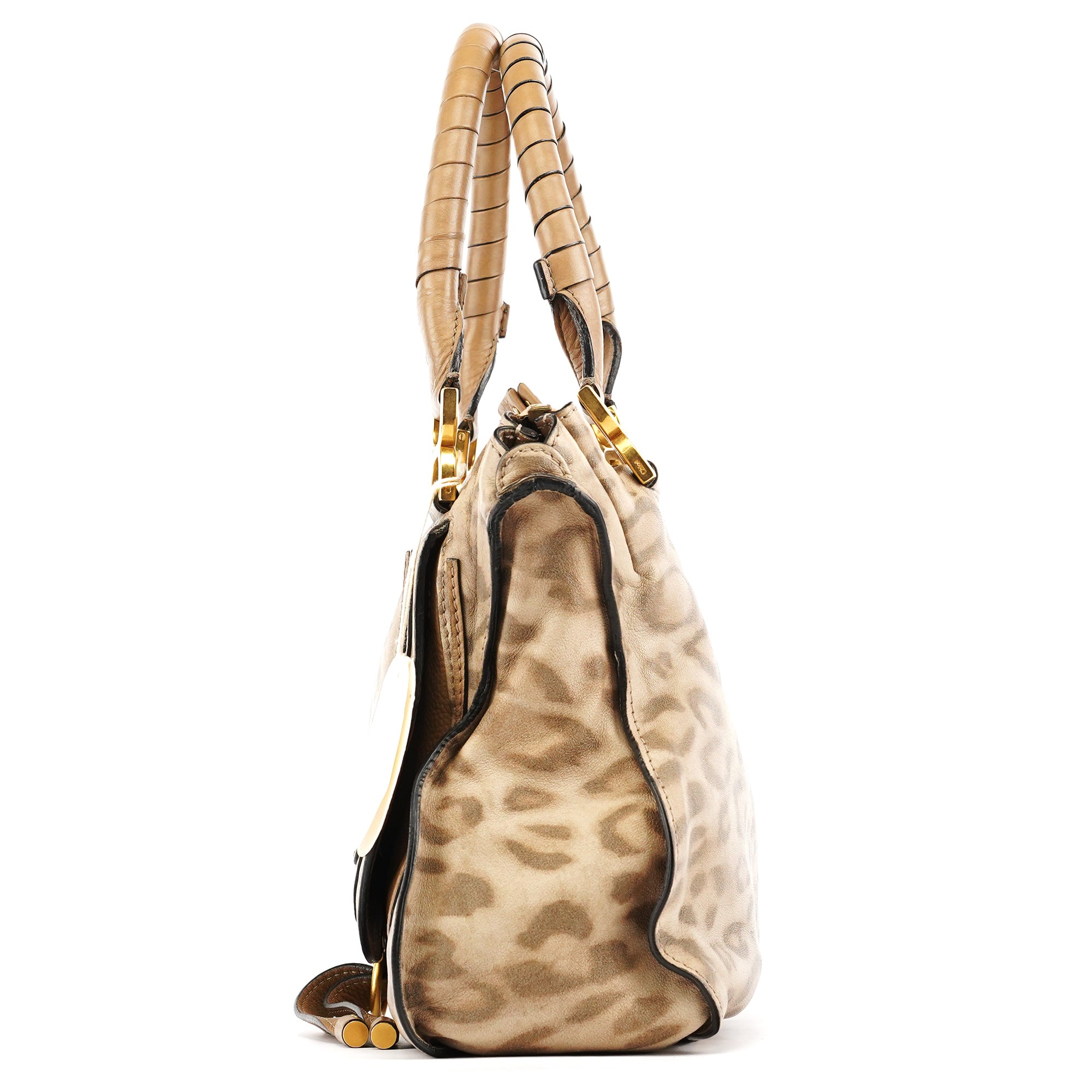 Beige Leopard Leather Marcie Shoulder Bag 1/300