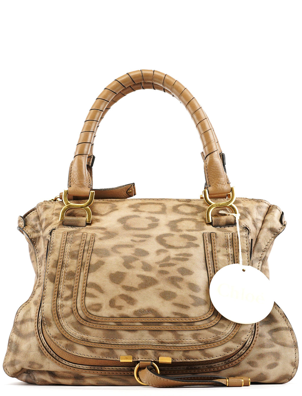Beige Leopard Leather Marcie Shoulder Bag 1/300