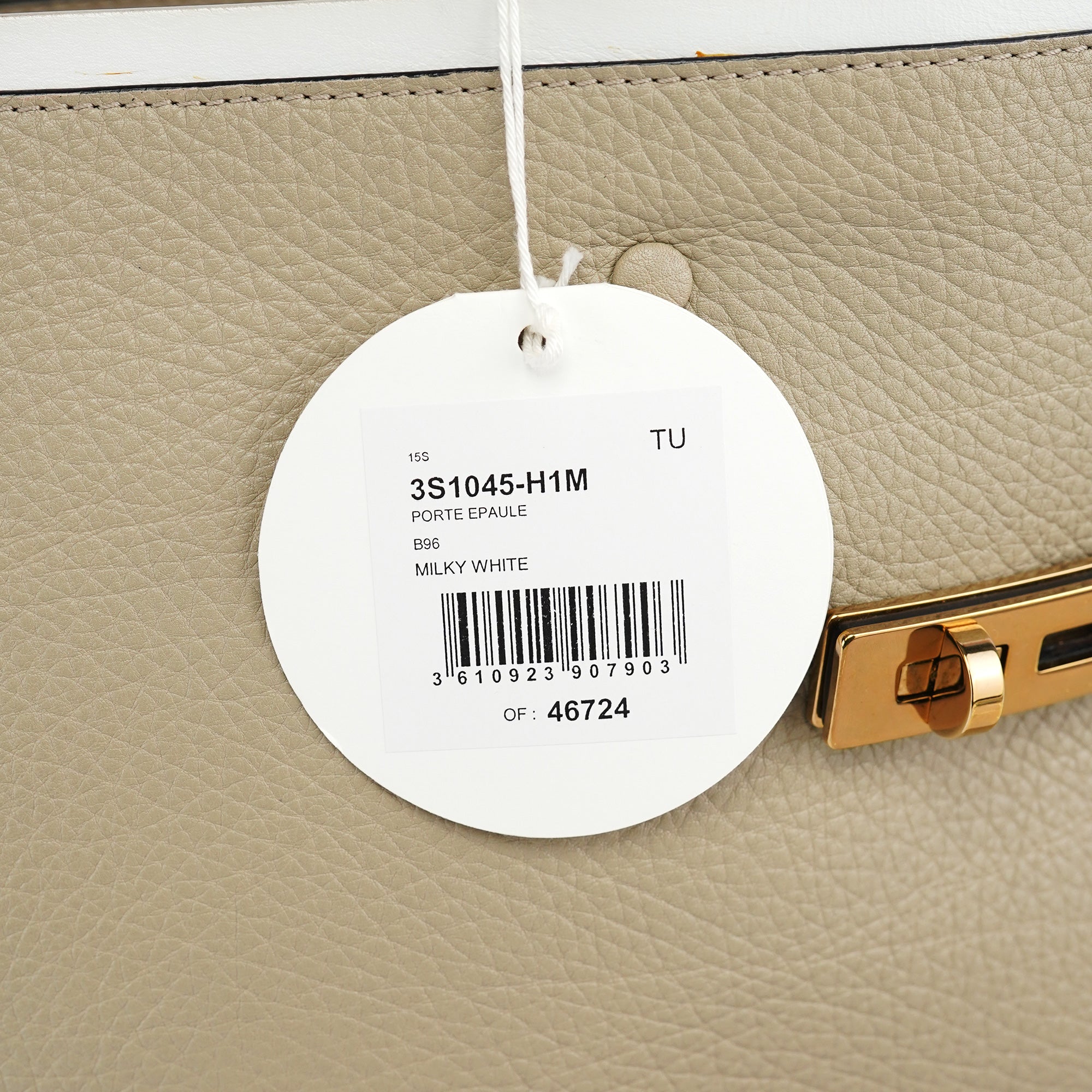 Beige White Leather Turnlock Tote Bag