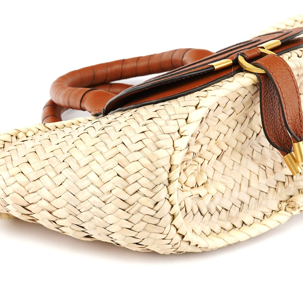 Beige Woven Raffia Marcie Basket Bag