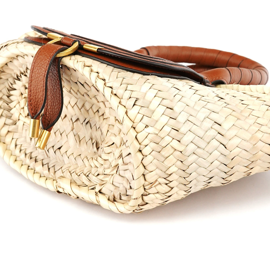 Beige Woven Raffia Marcie Basket Bag