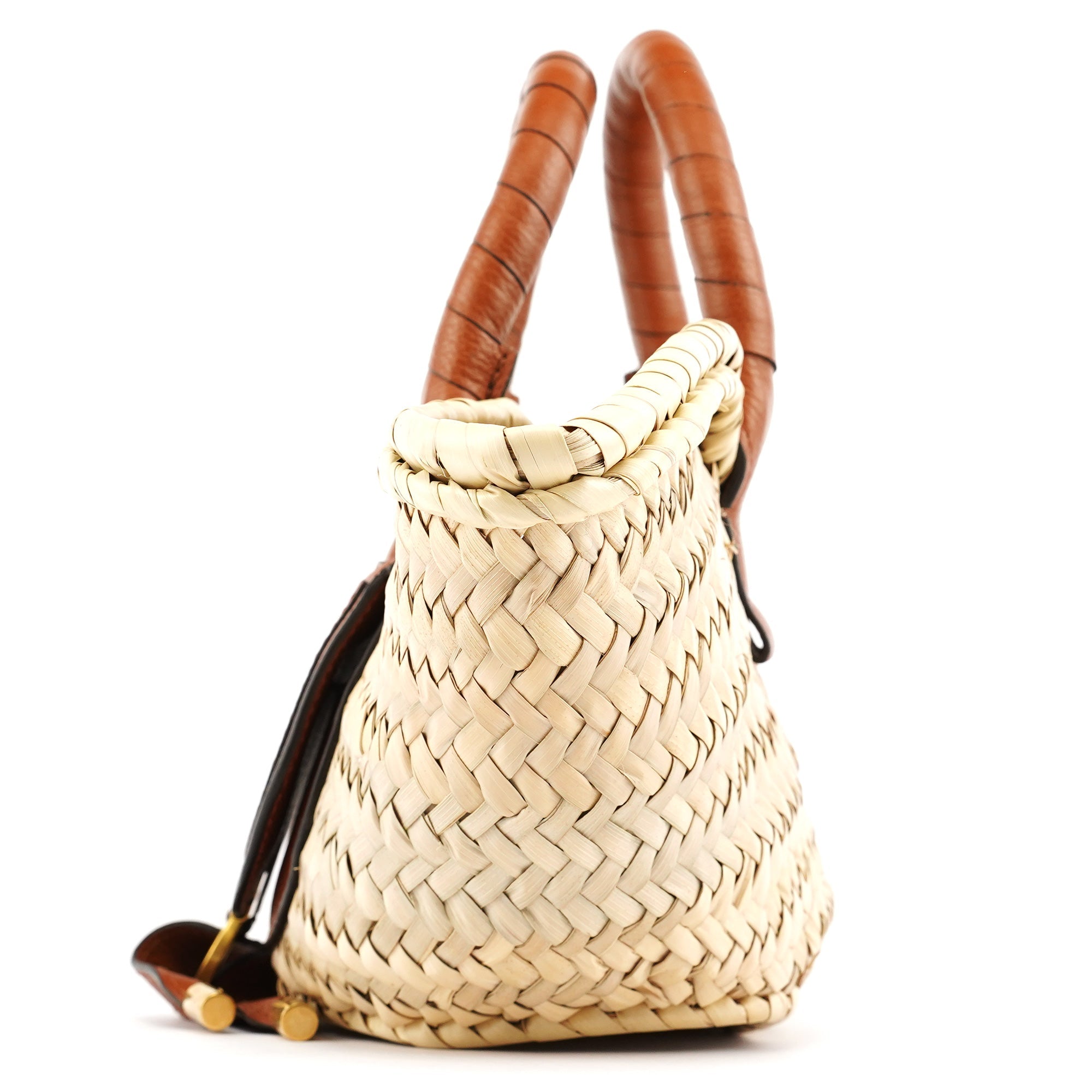 Beige Woven Raffia Marcie Basket Bag