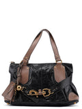 Black Beige Leather Kerala Tote Bag