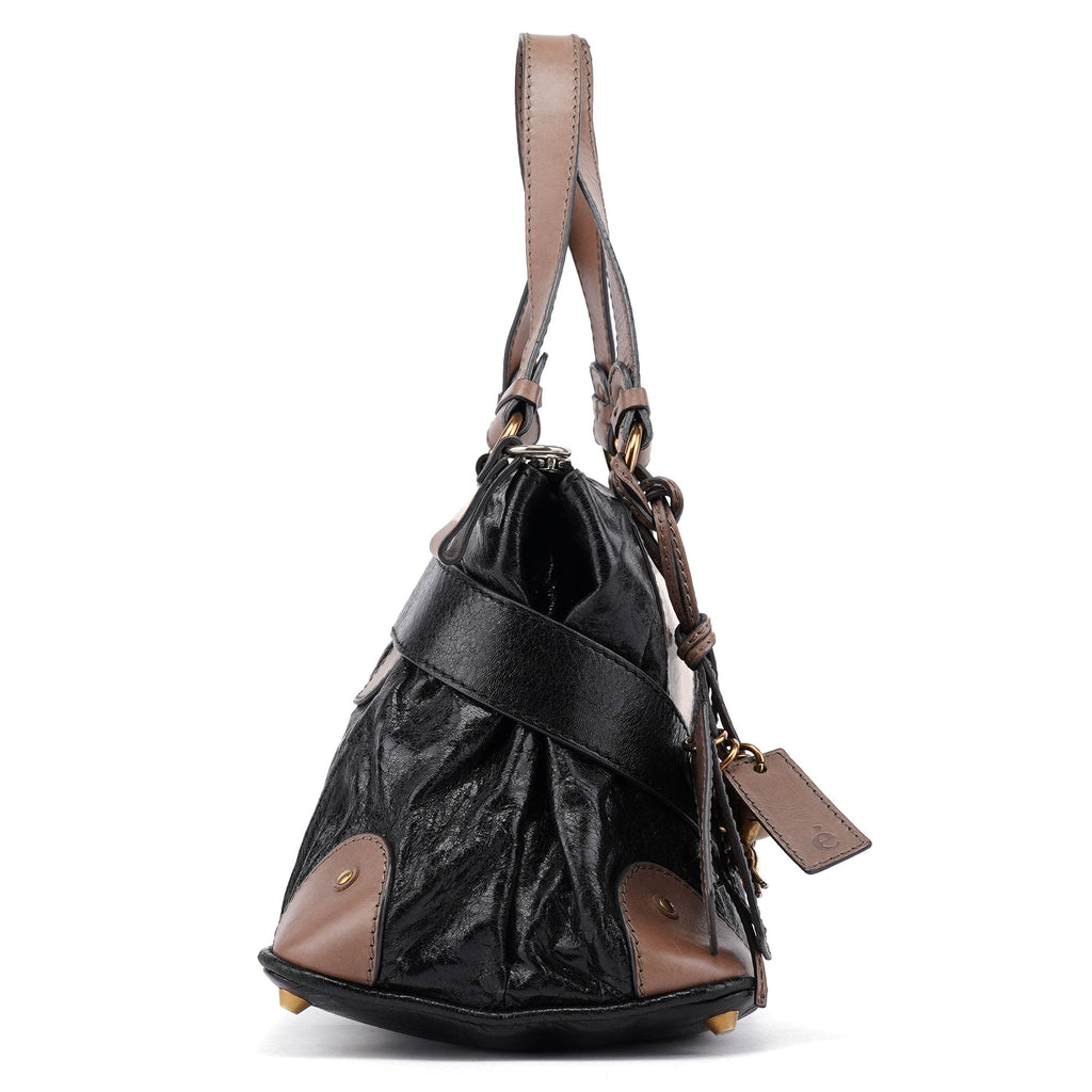 Black Beige Leather Kerala Tote Bag