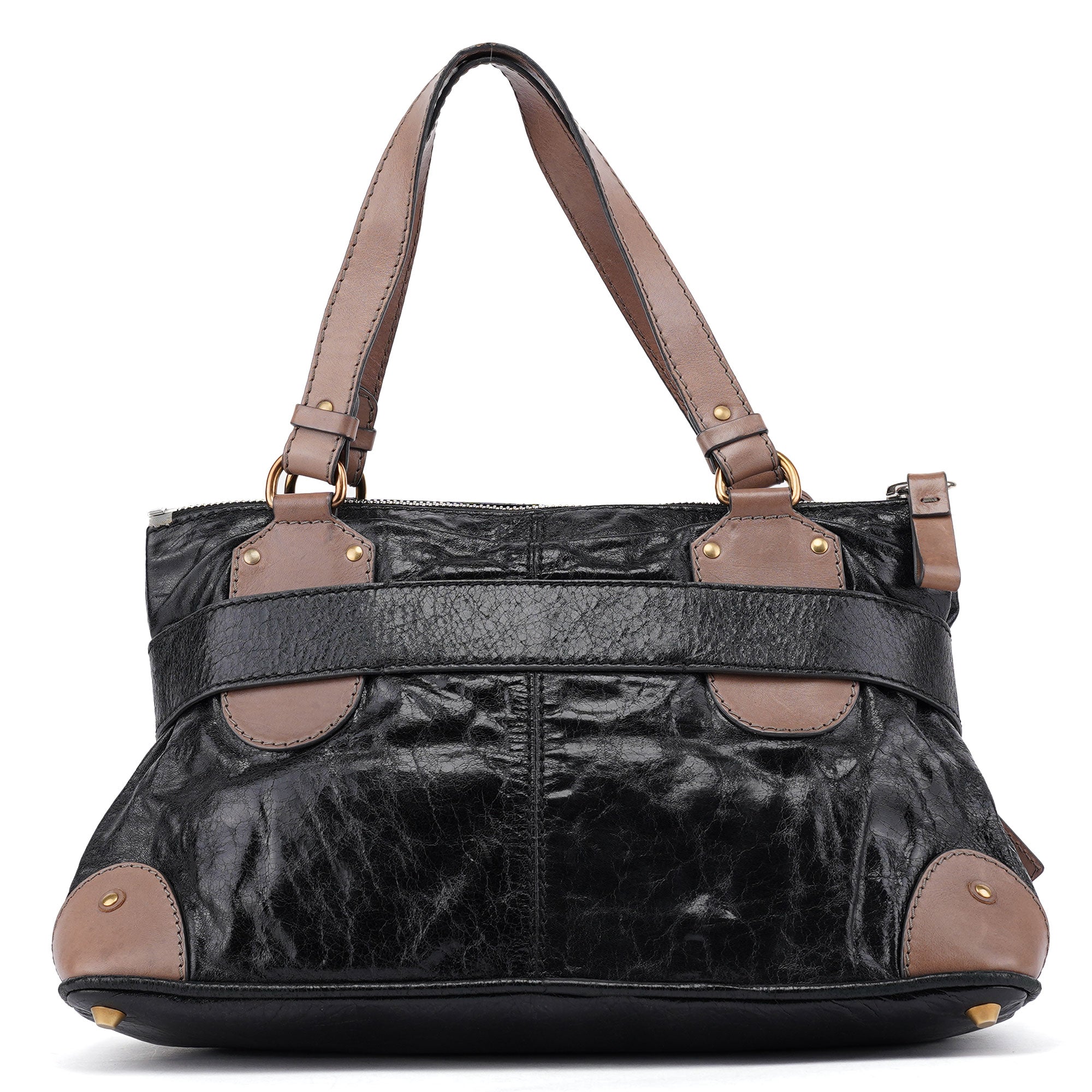 Black Beige Leather Kerala Tote Bag