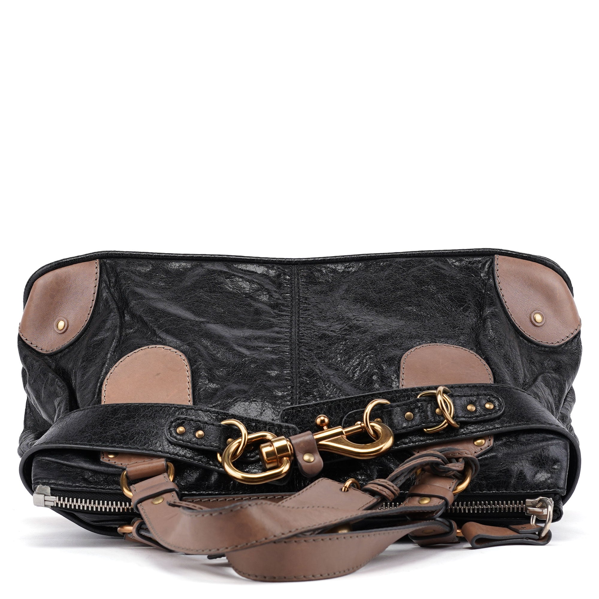 Black Beige Leather Kerala Tote Bag