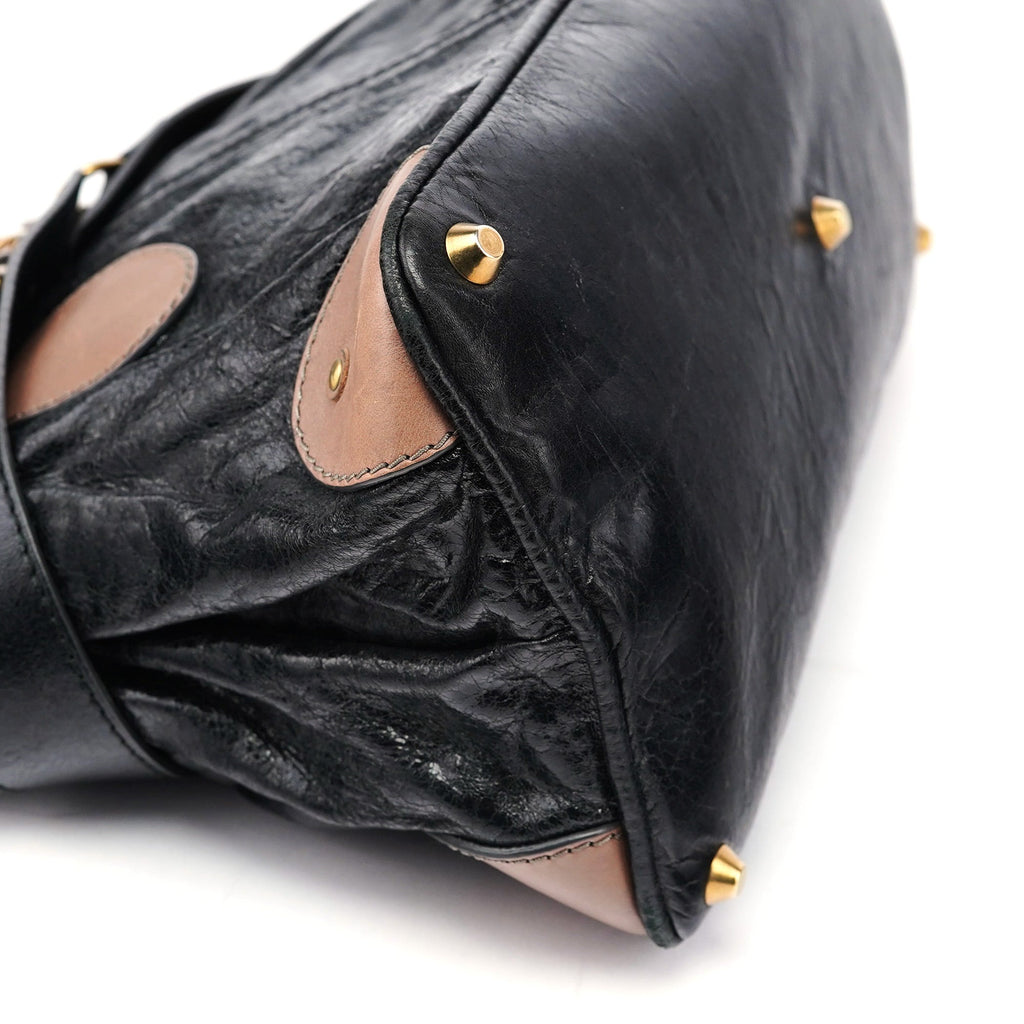 Black Beige Leather Kerala Tote Bag