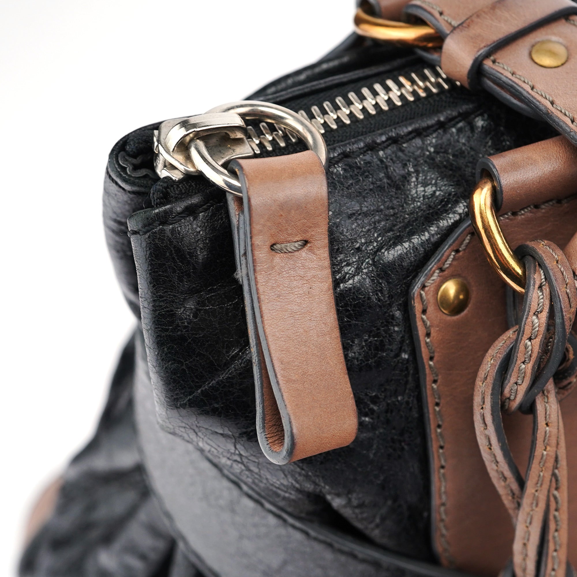 Black Beige Leather Kerala Tote Bag