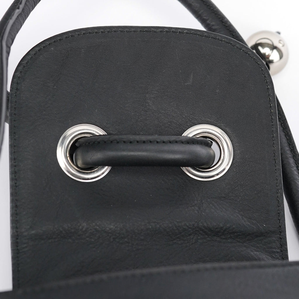 Black Calfskin Drawstring Tote Bag