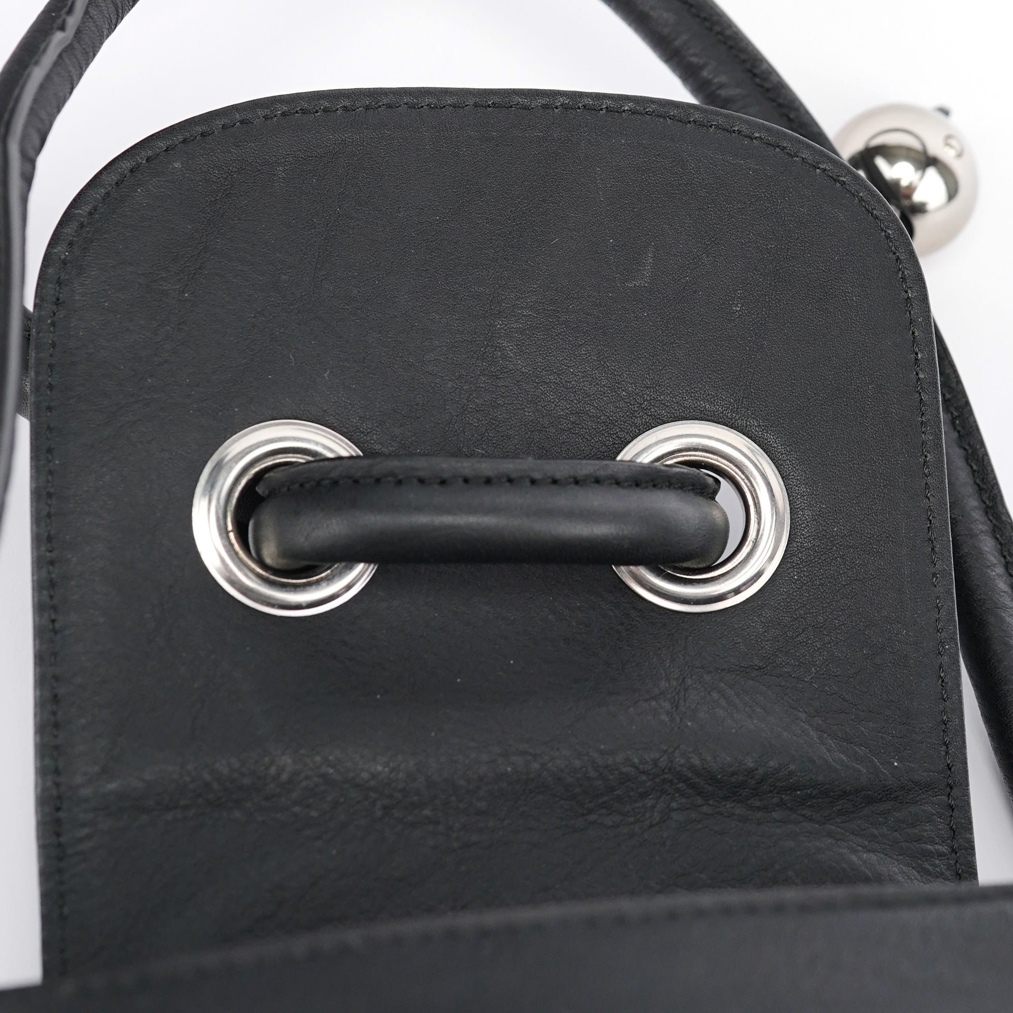 Black Calfskin Drawstring Tote Bag
