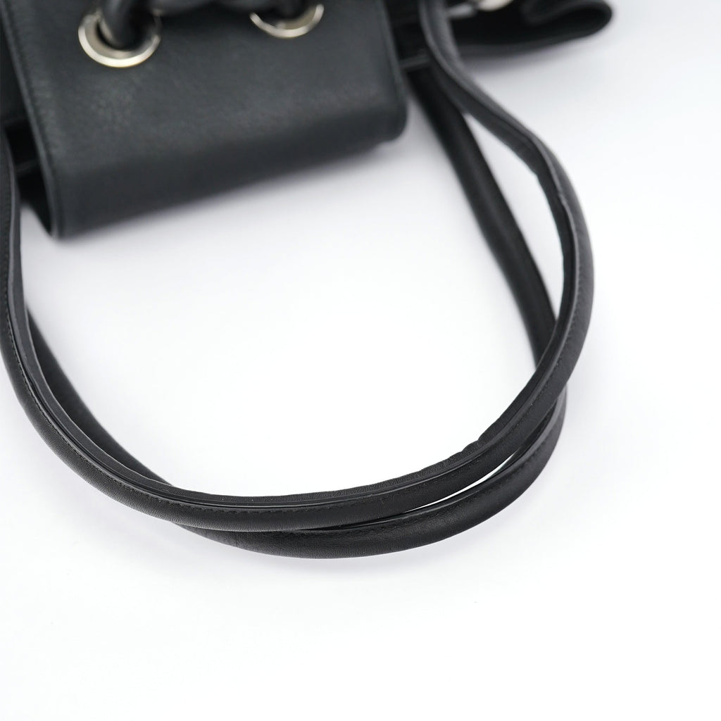 Black Calfskin Drawstring Tote Bag