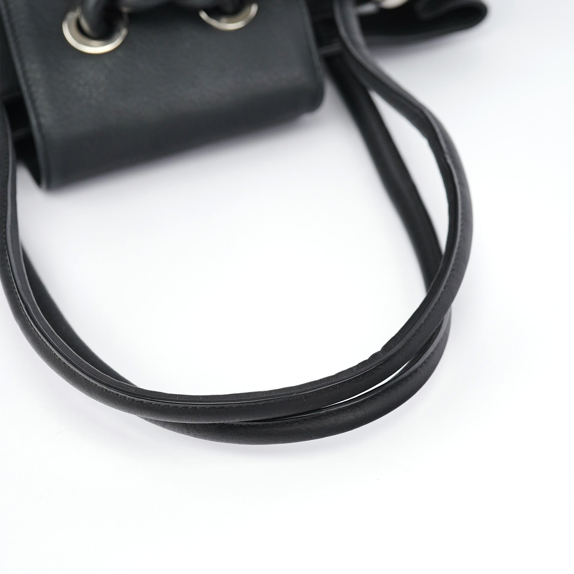 Black Calfskin Drawstring Tote Bag