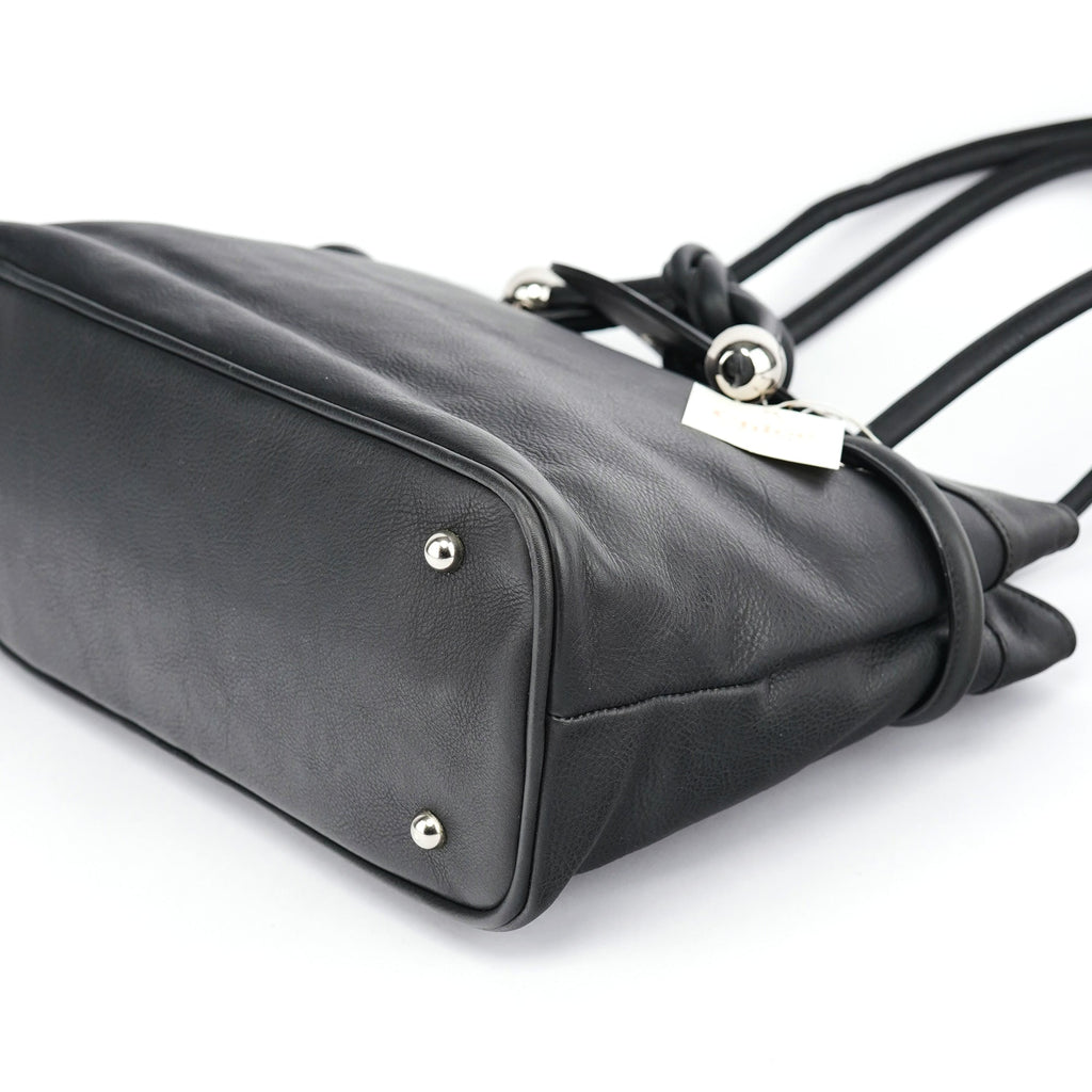 Black Calfskin Drawstring Tote Bag