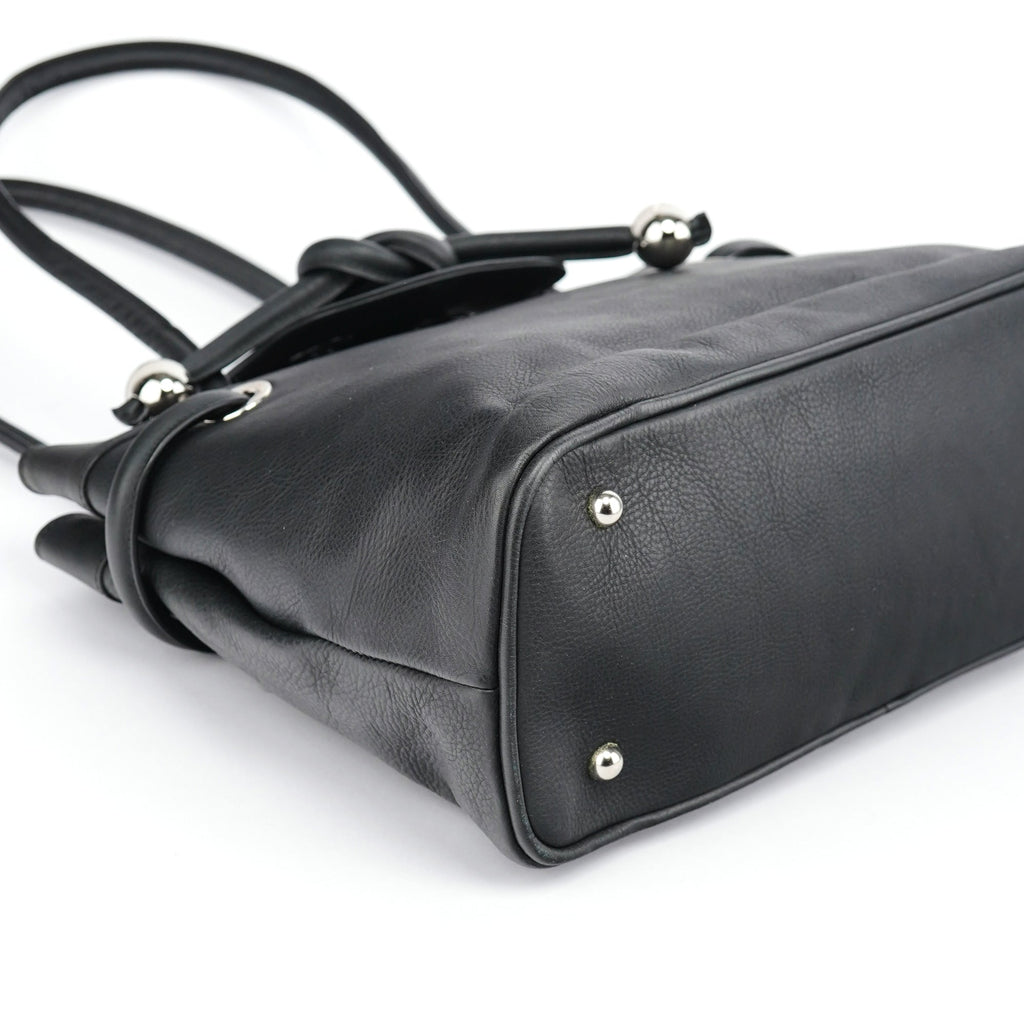Black Calfskin Drawstring Tote Bag