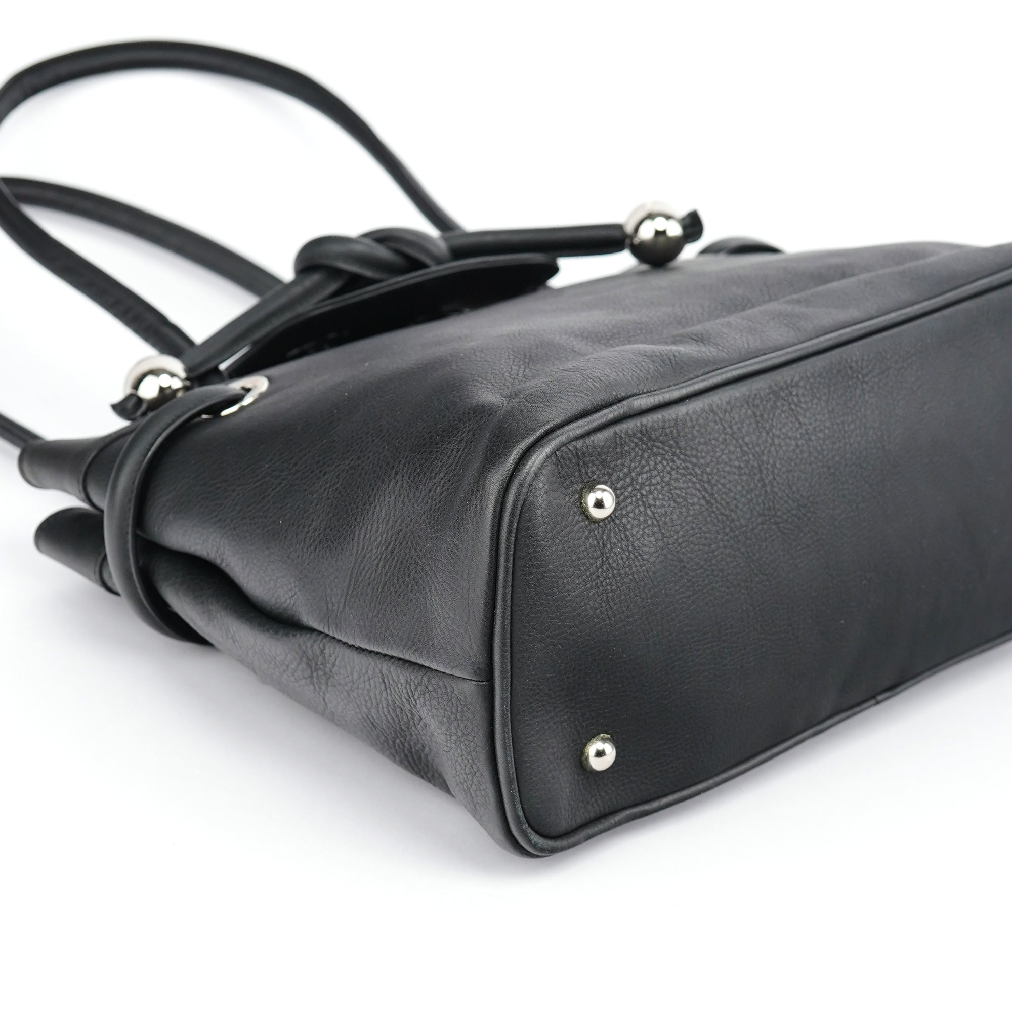 Black Calfskin Drawstring Tote Bag