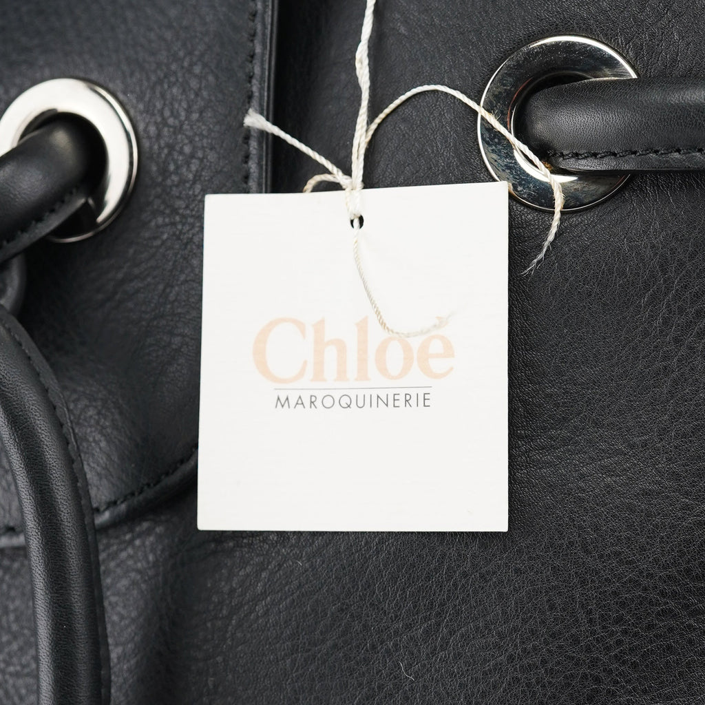 Black Calfskin Drawstring Tote Bag