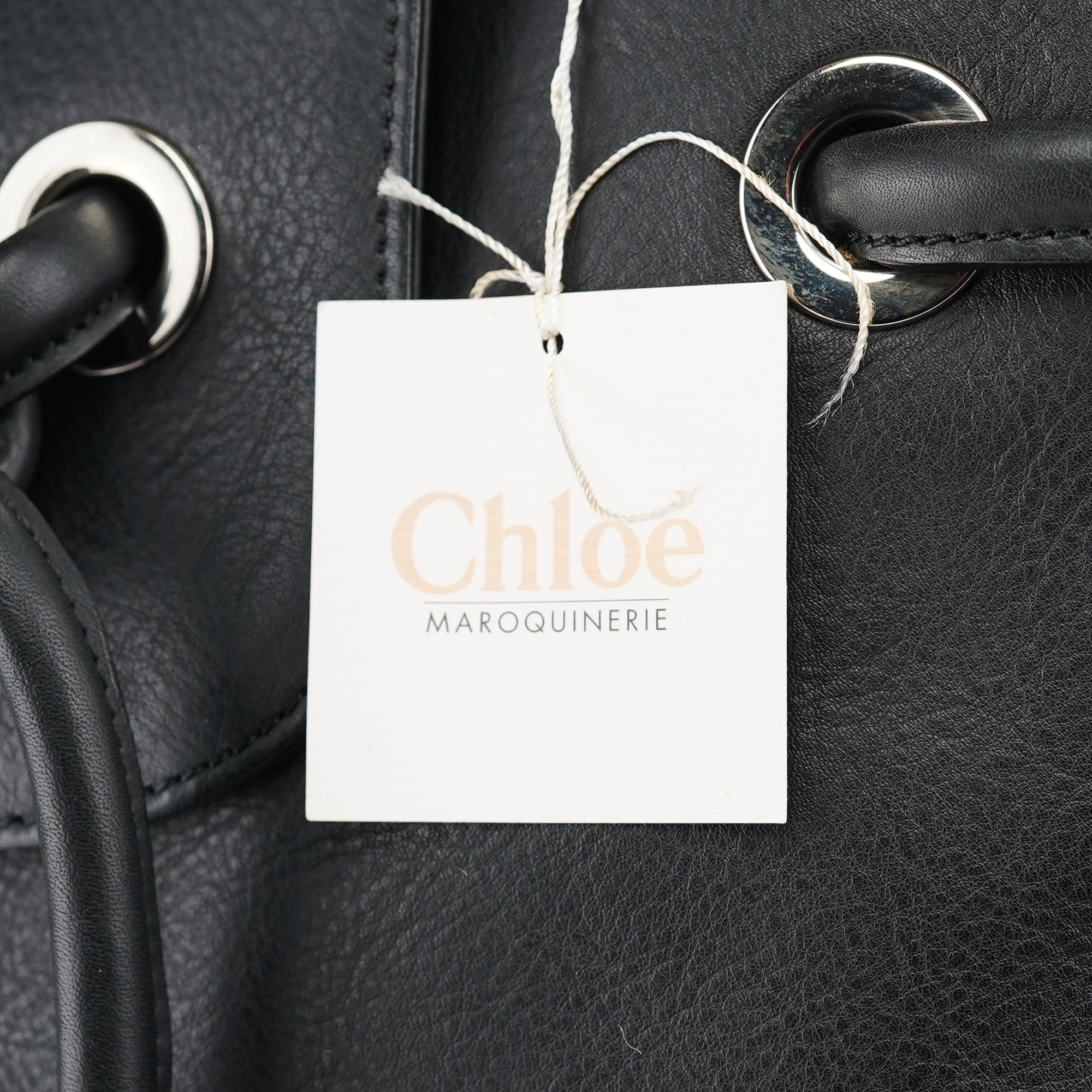Black Calfskin Drawstring Tote Bag