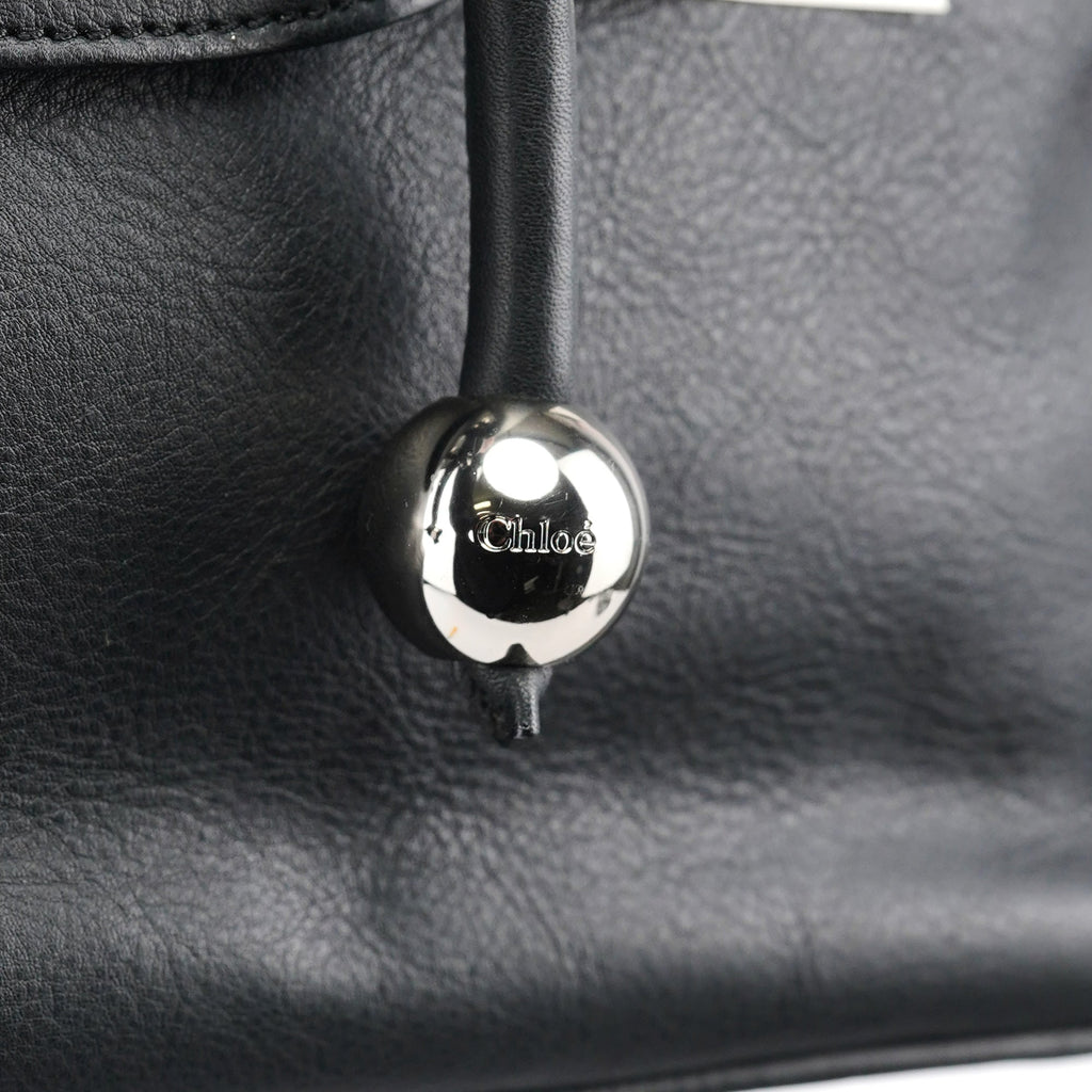 Black Calfskin Drawstring Tote Bag