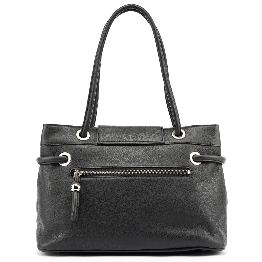 Black Calfskin Drawstring Tote Bag