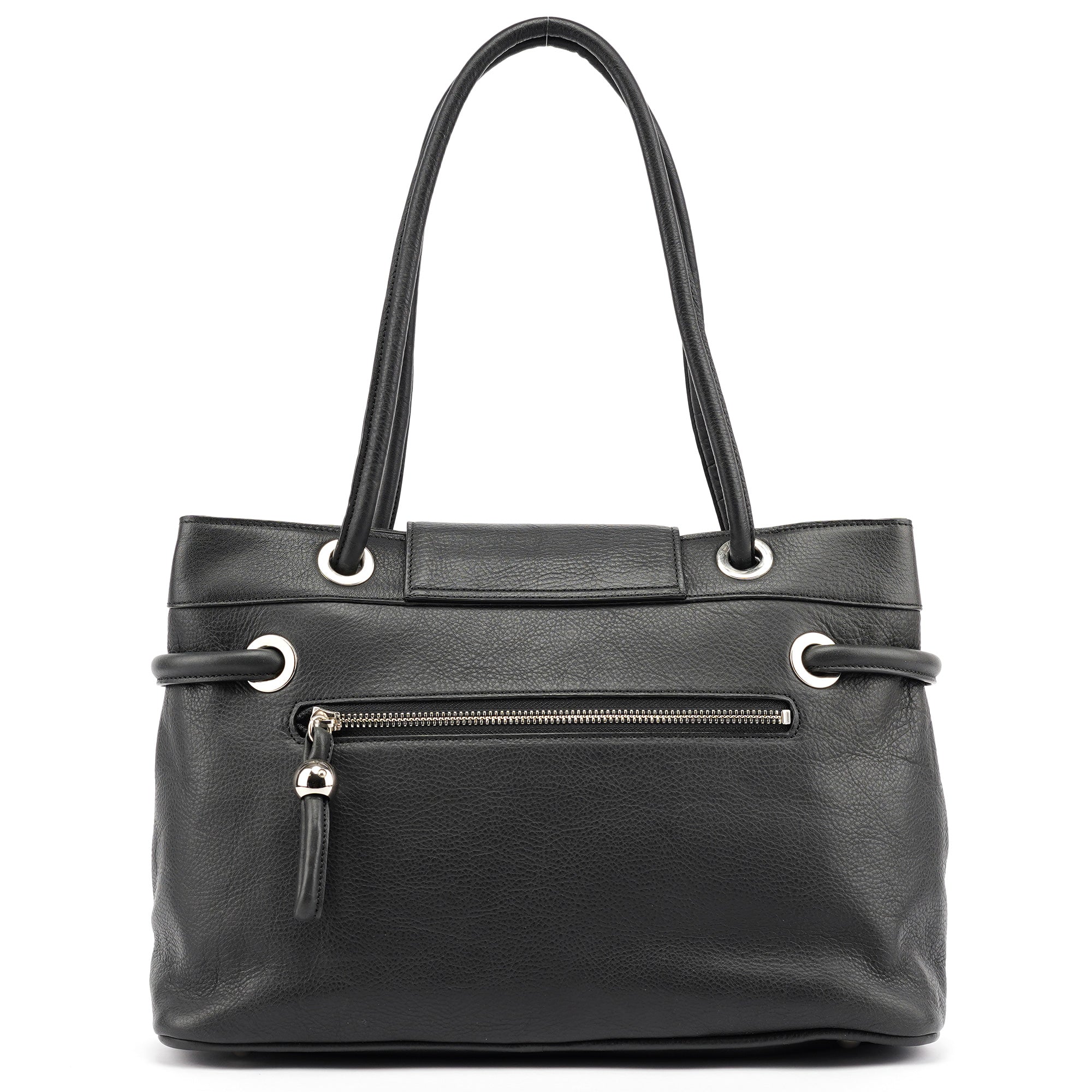Black Calfskin Drawstring Tote Bag