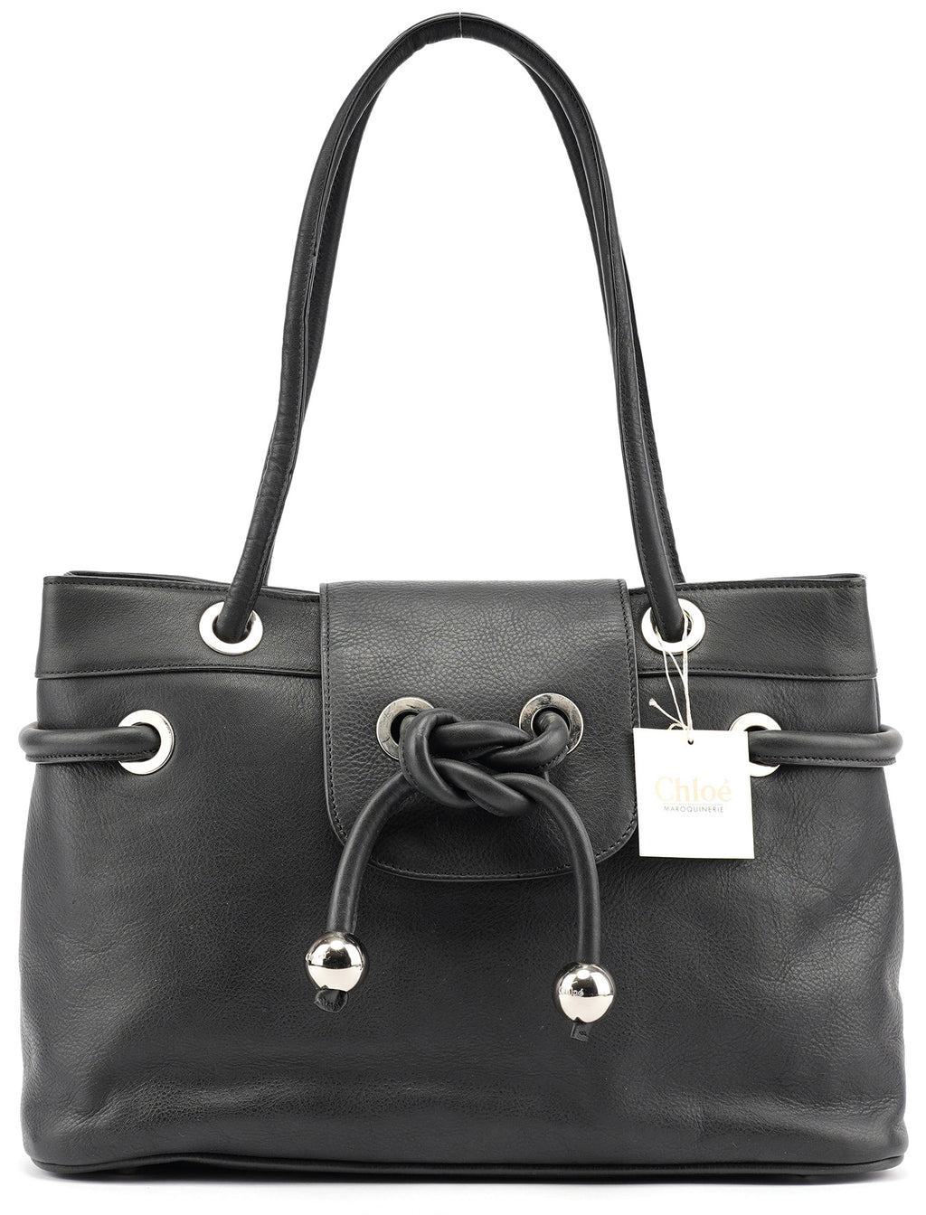 Black Calfskin Drawstring Tote Bag