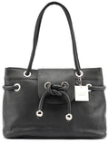 Black Calfskin Drawstring Tote Bag