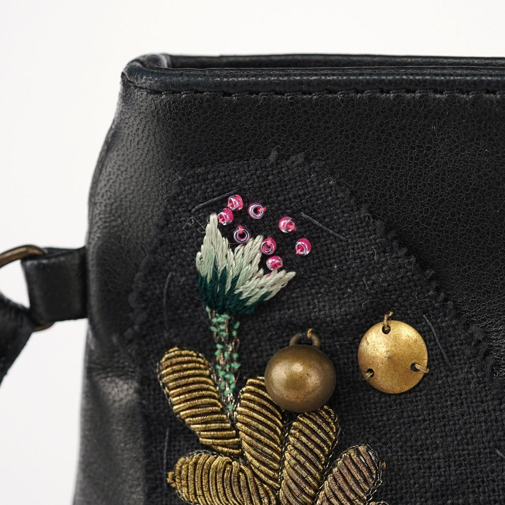 Black Calfskin Embellished Clutch Bag