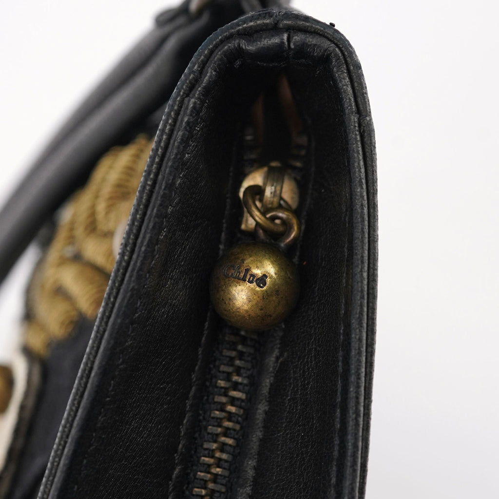Black Calfskin Embellished Clutch Bag