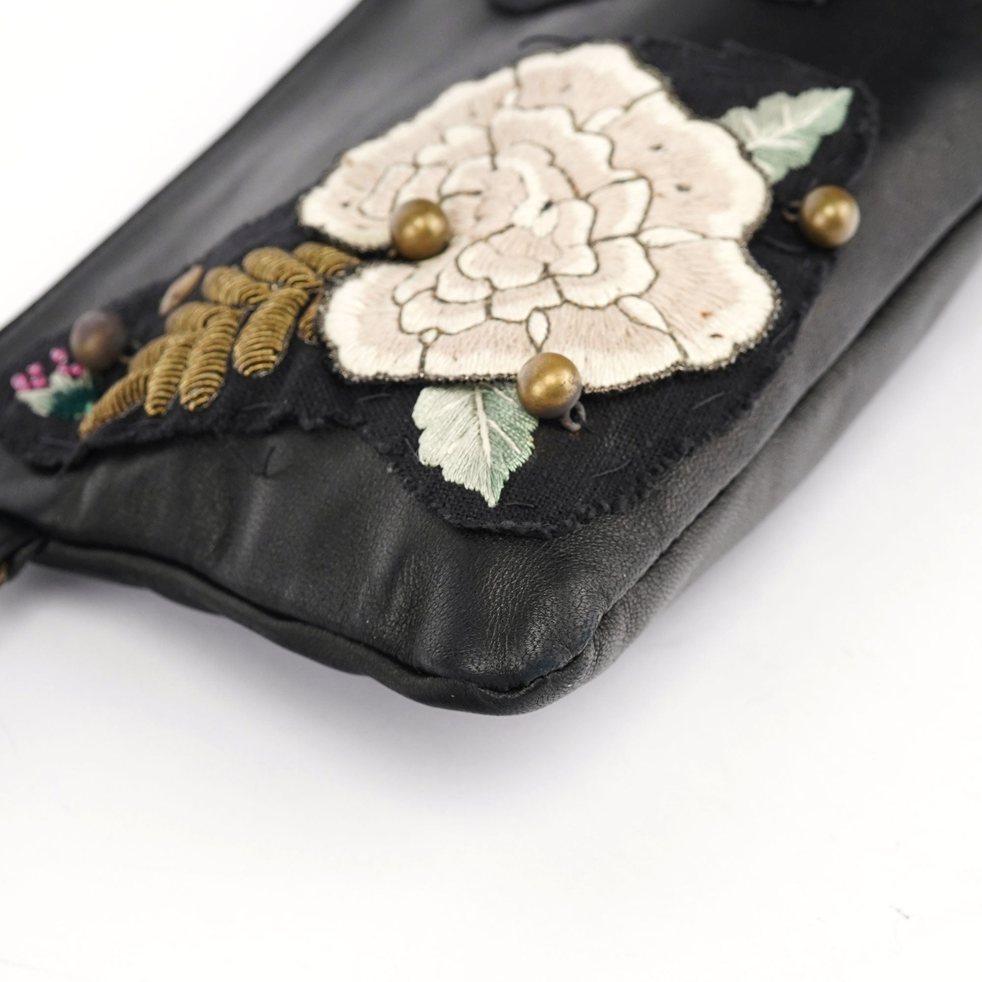 Black Calfskin Embellished Clutch Bag