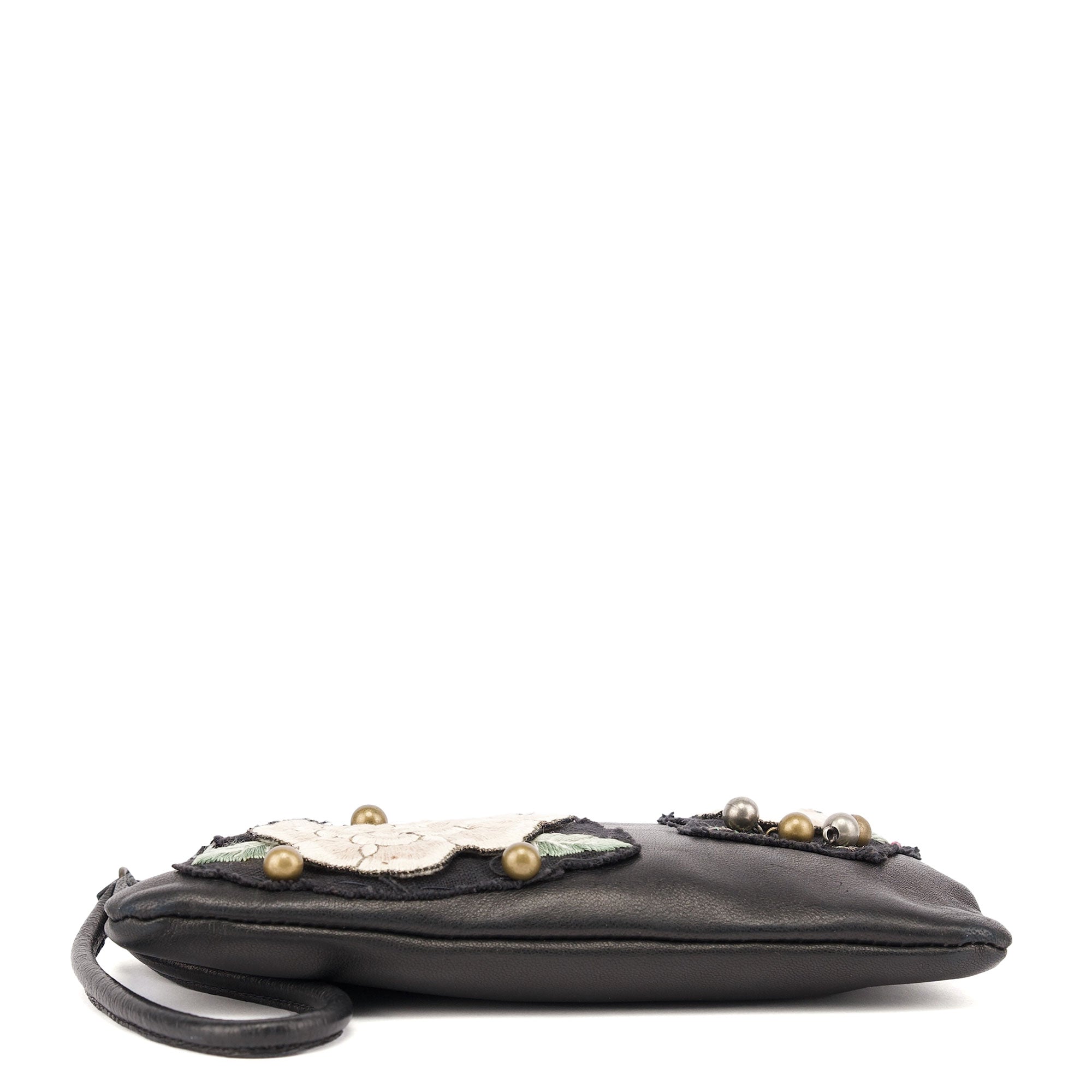 Black Calfskin Embellished Clutch Bag