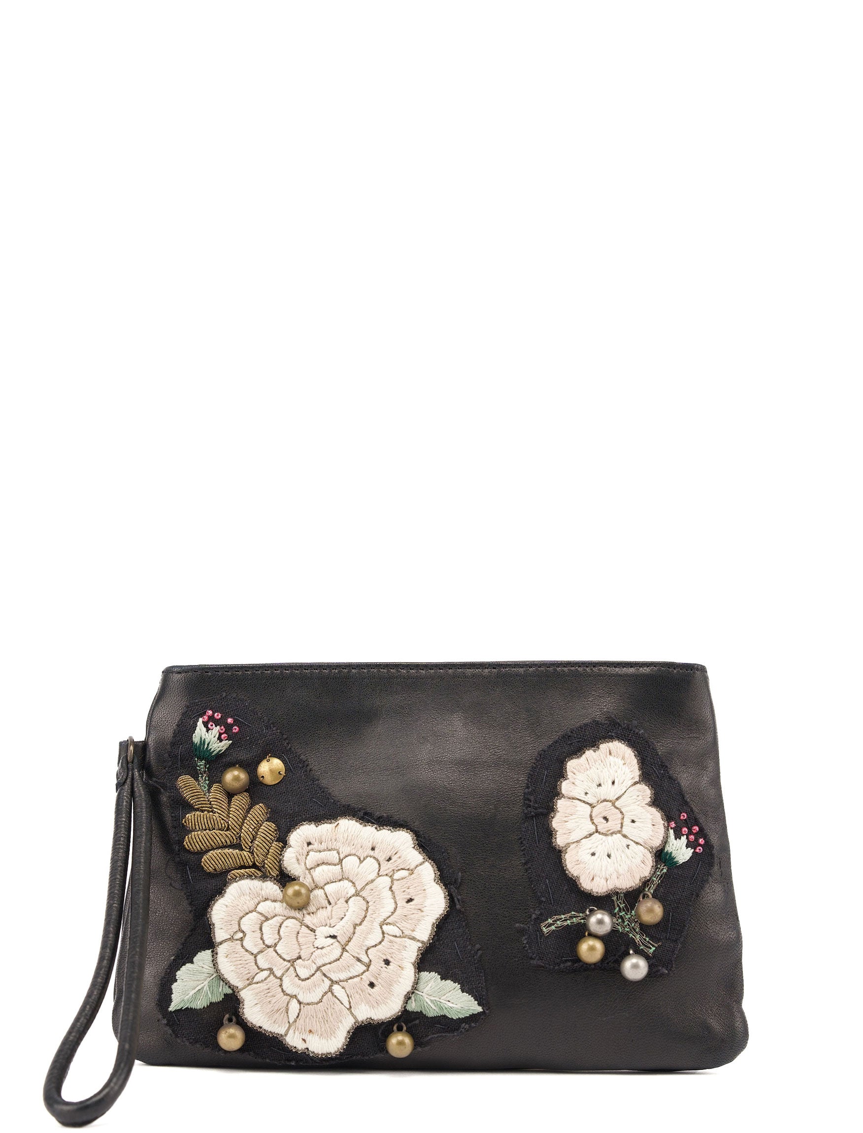 Black Calfskin Embellished Clutch Bag