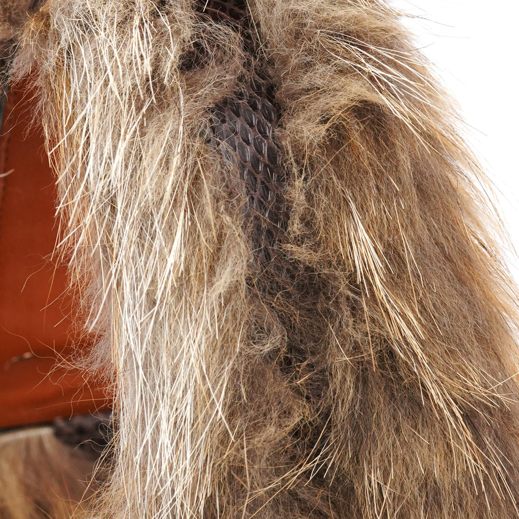 Black Calfskin Fur Python Handle Shoulder Bag