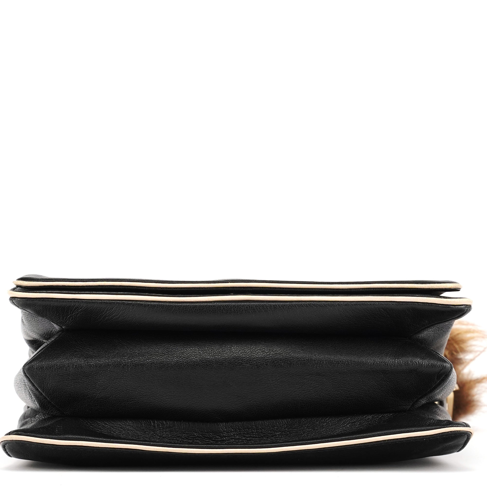 Black Calfskin Fur Python Handle Shoulder Bag