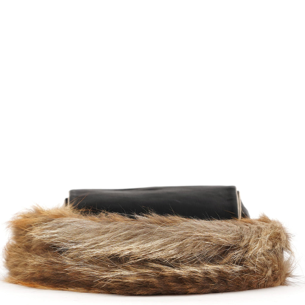 Black Calfskin Fur Python Handle Shoulder Bag