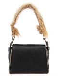 Black Calfskin Fur Python Handle Shoulder Bag