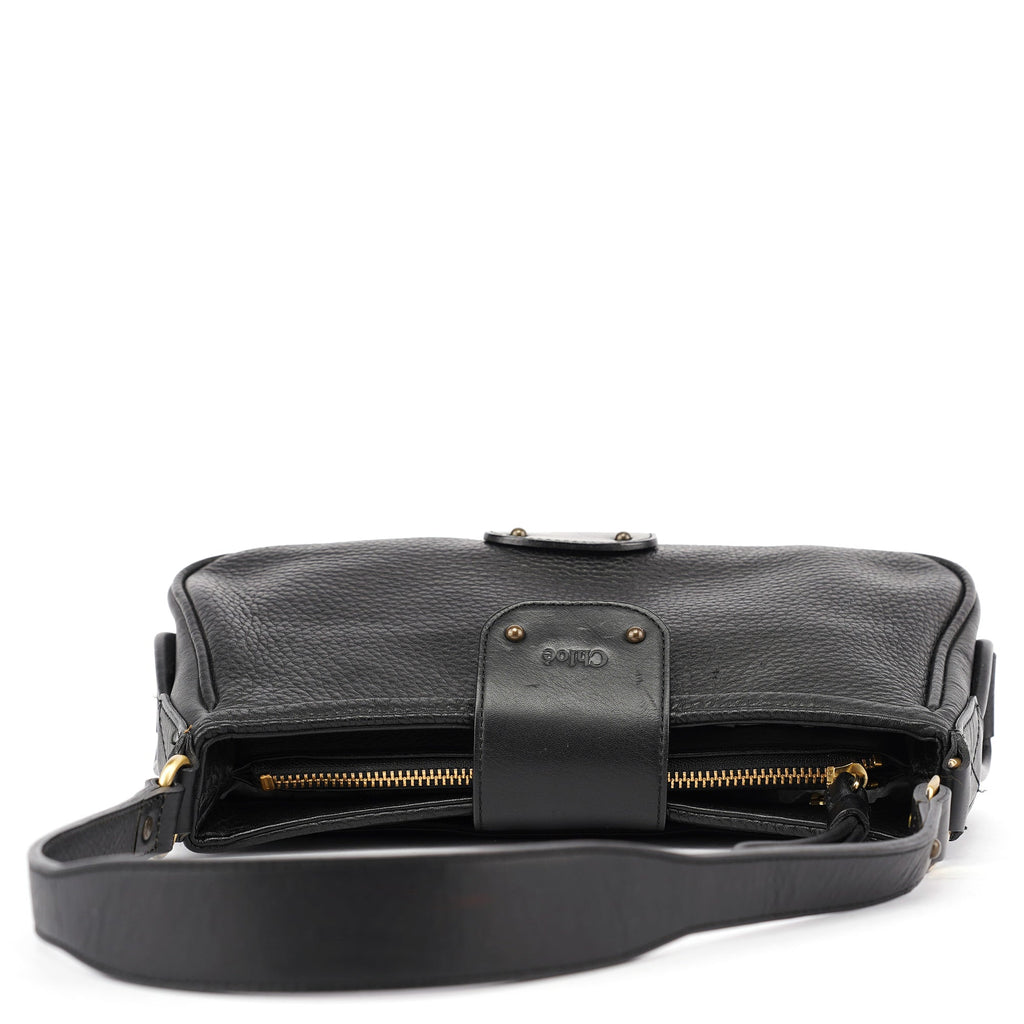 Black Calfskin Hobo Shoulder Bag