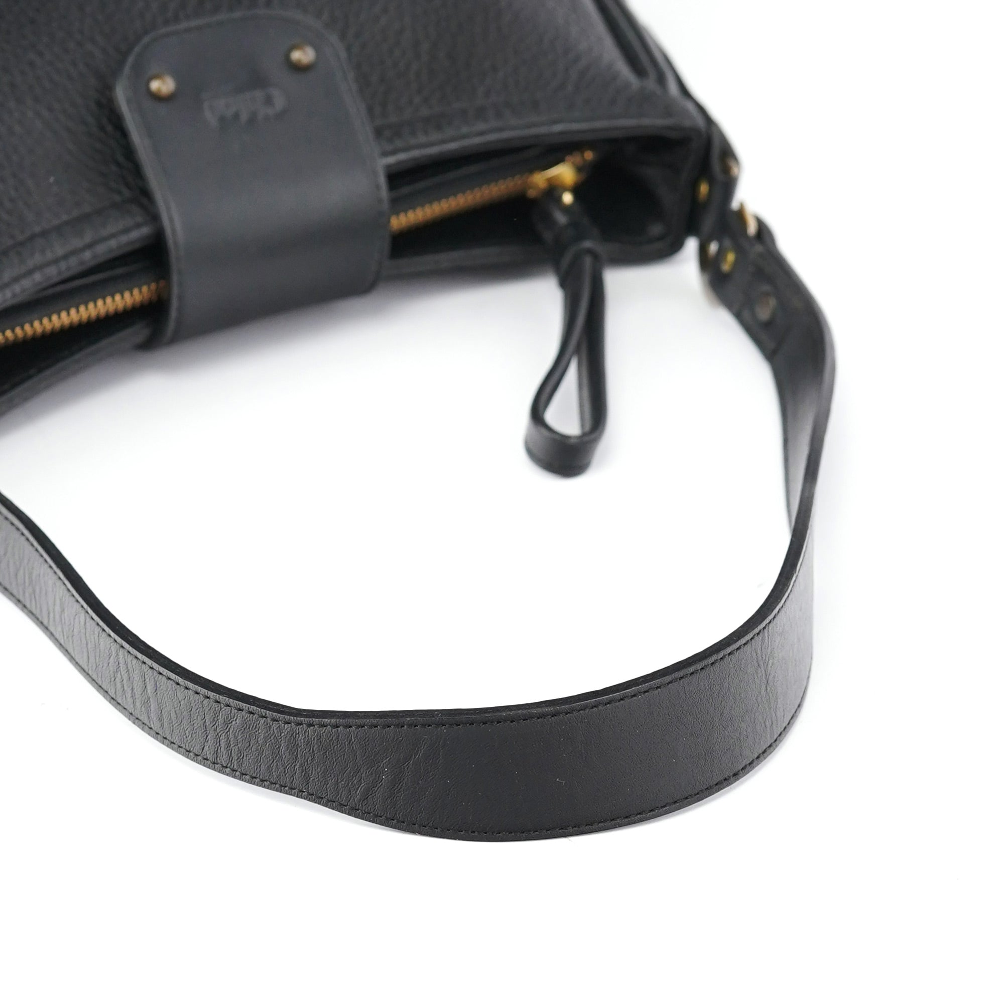 Black Calfskin Hobo Shoulder Bag