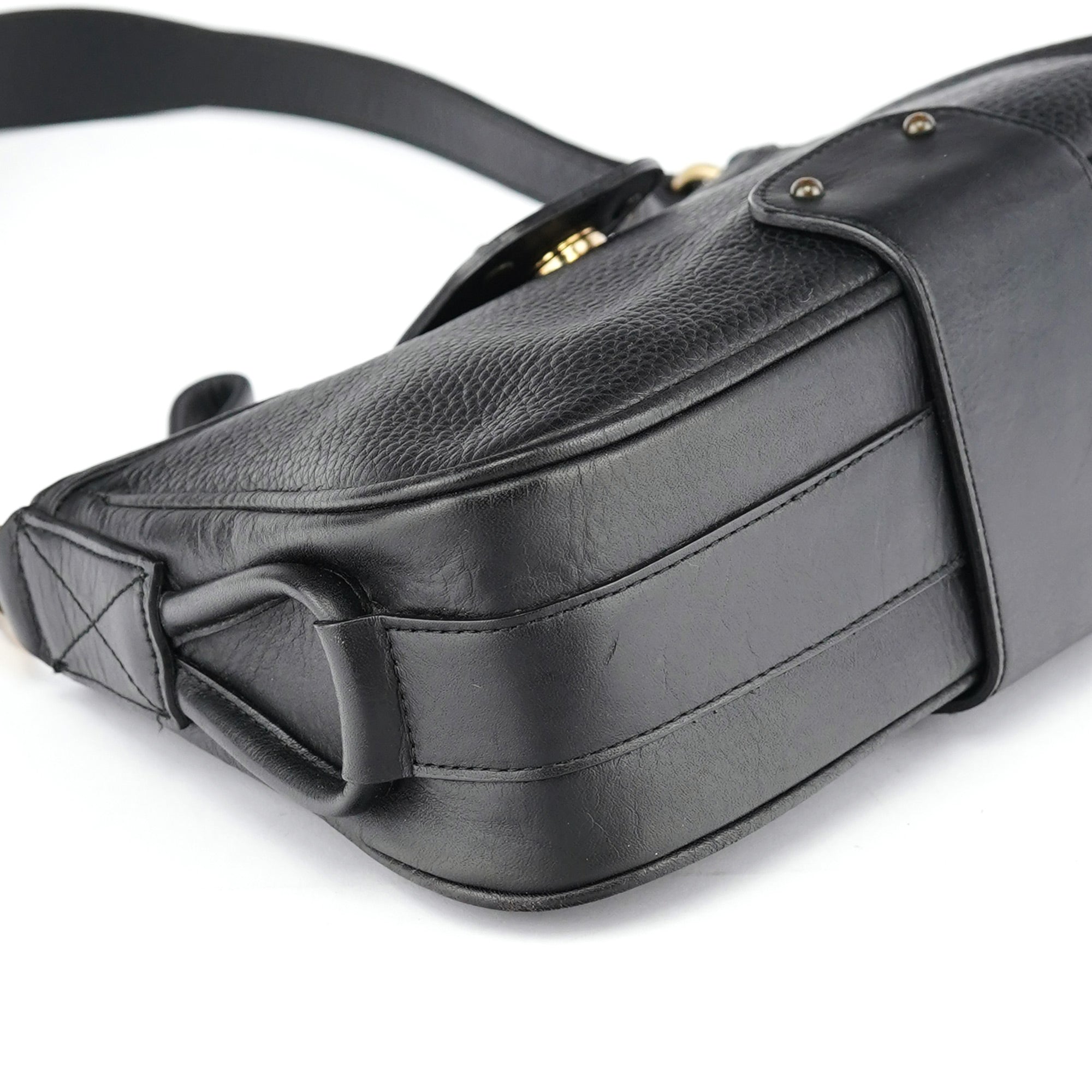 Black Calfskin Hobo Shoulder Bag