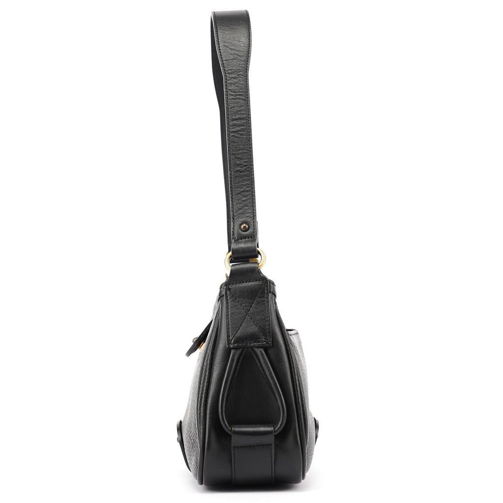 Black Calfskin Hobo Shoulder Bag
