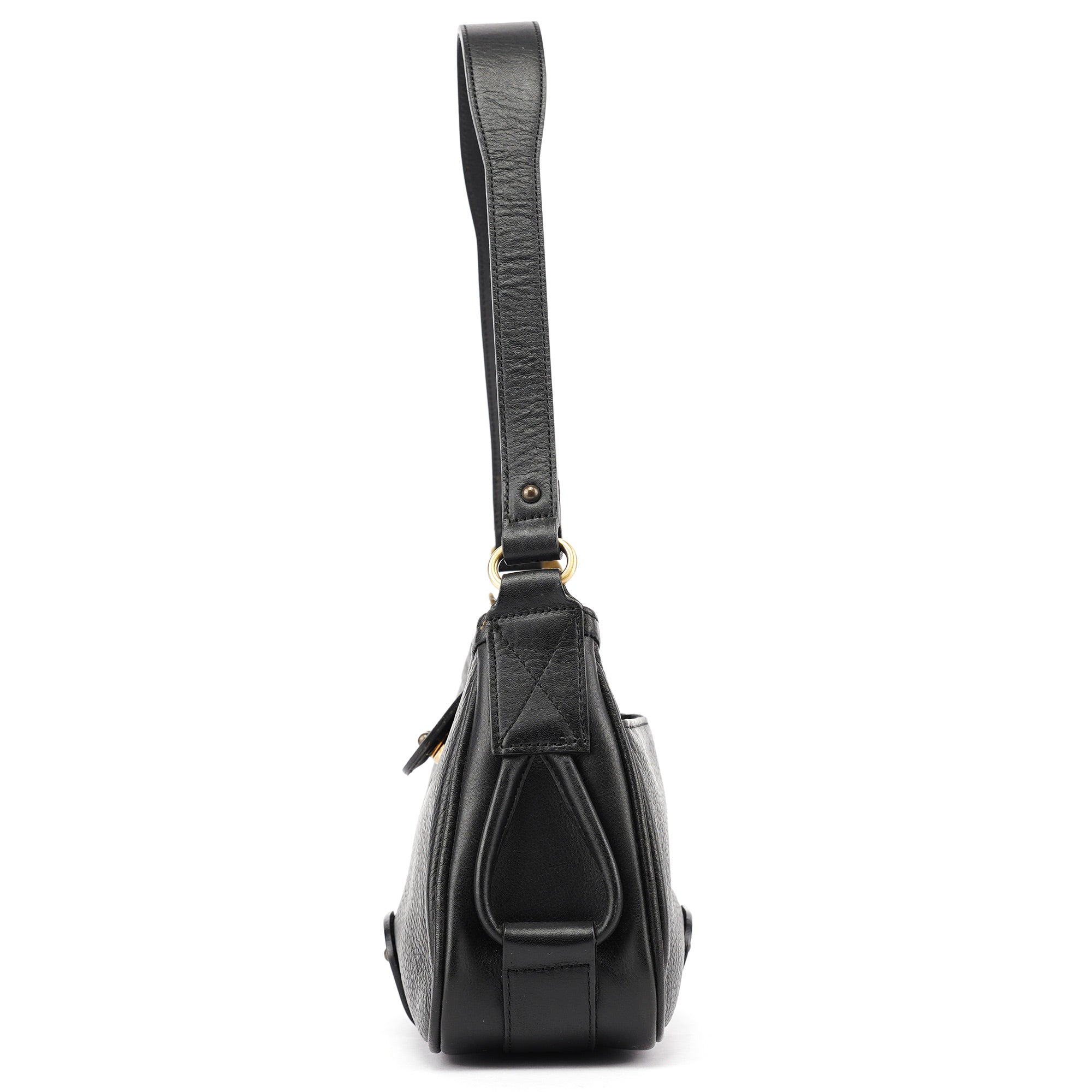 Black Calfskin Hobo Shoulder Bag
