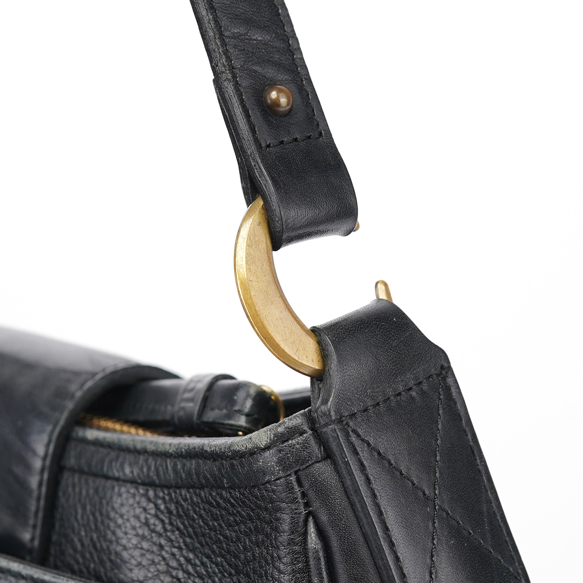 Black Calfskin Hobo Shoulder Bag