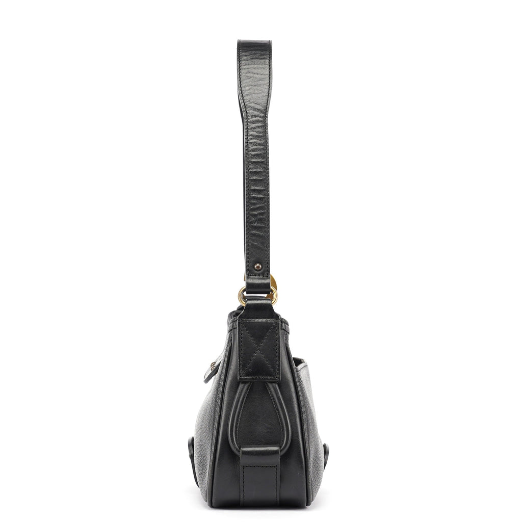 Black Calfskin Hobo Shoulder Bag
