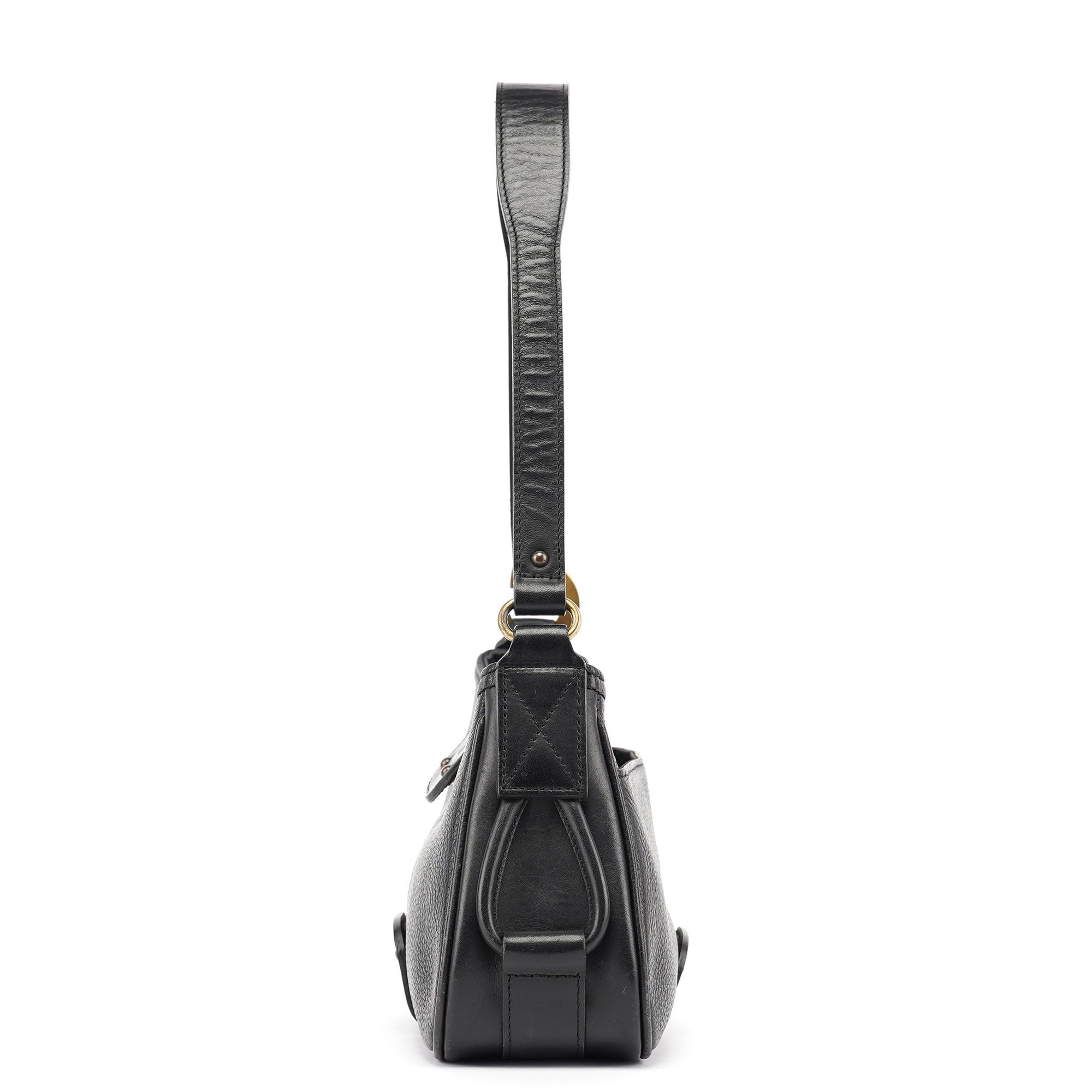 Black Calfskin Hobo Shoulder Bag